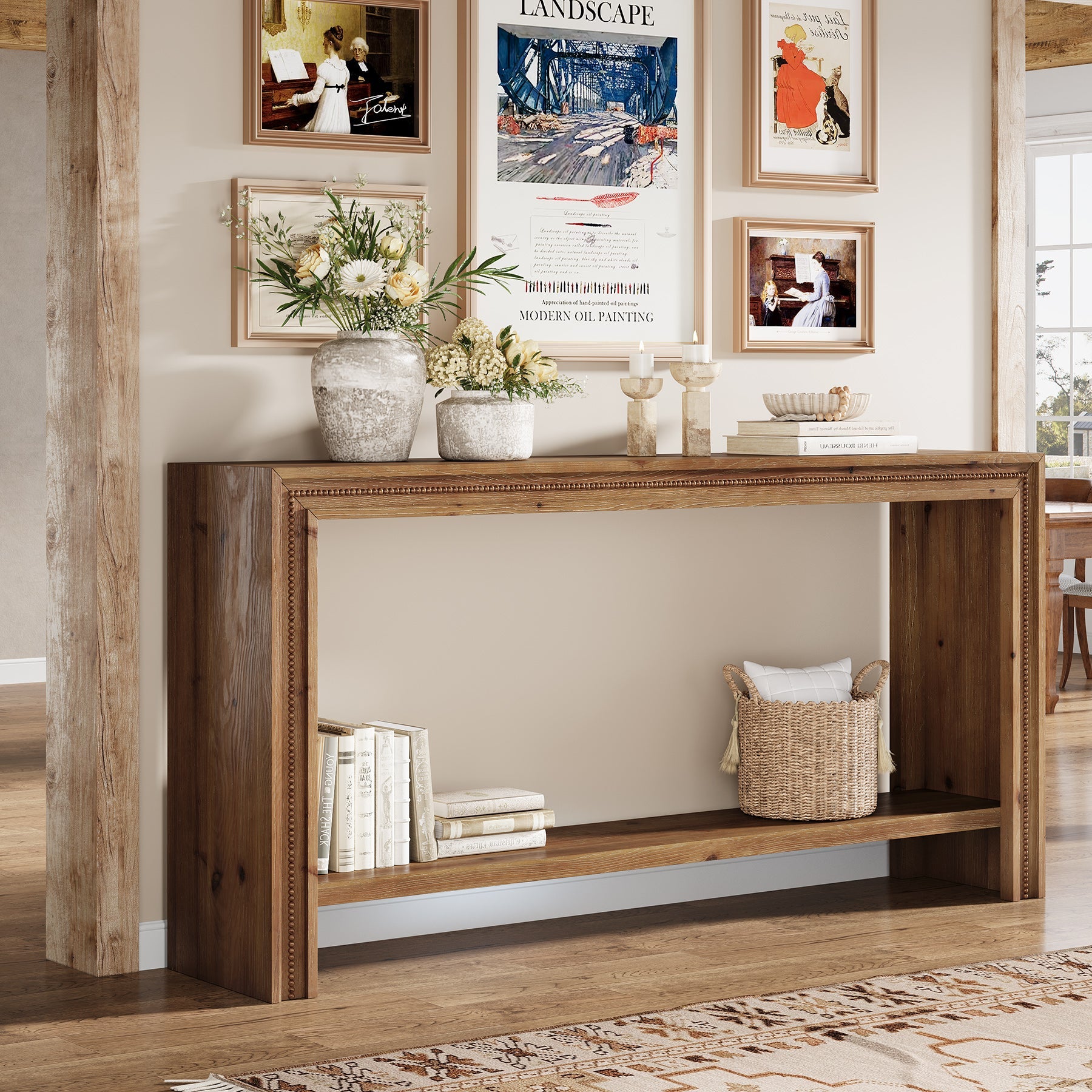 Tribesigns 160 cm massief houten consoletafel met 2-laagse opbergplank, smalle haltafel voor woonkamer gang en entree