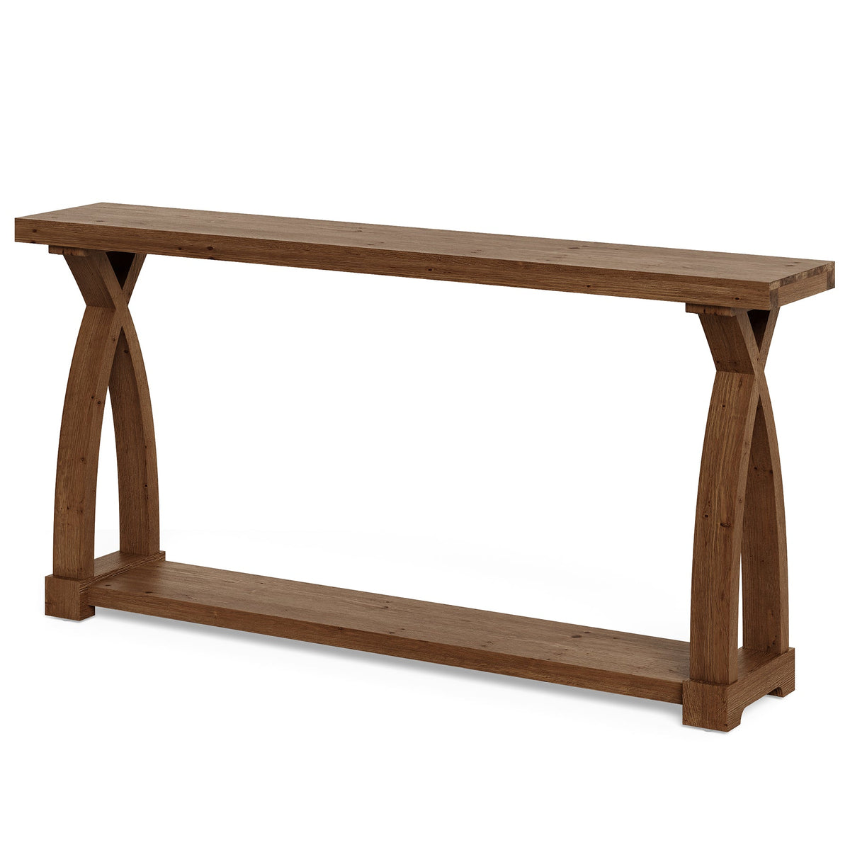 Tribesigns Consola de madera maciza de 160 x 30 cm con estante de almacenamiento de 2 niveles y mesa auxiliar estrecha detrás del sofá
