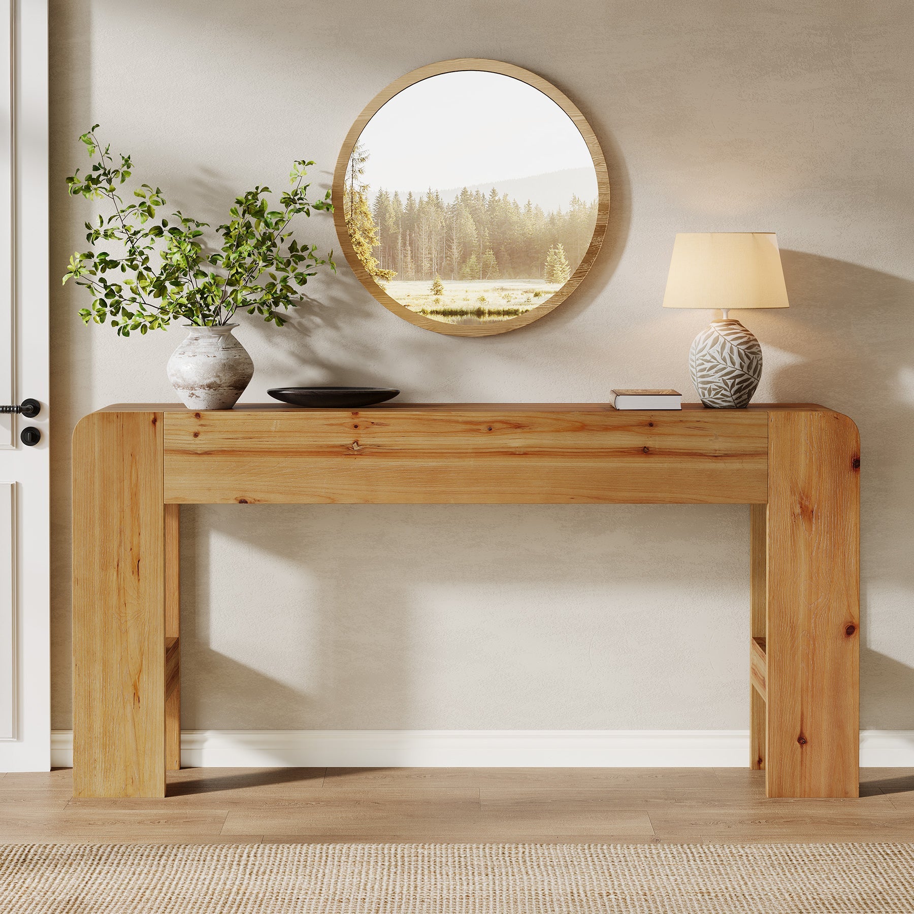 Tribesigns Mesa Consola de Madera Maciza de 160 cm, Mesa Larga para Sofá de Estilo Campestre (Madera de Abeto)