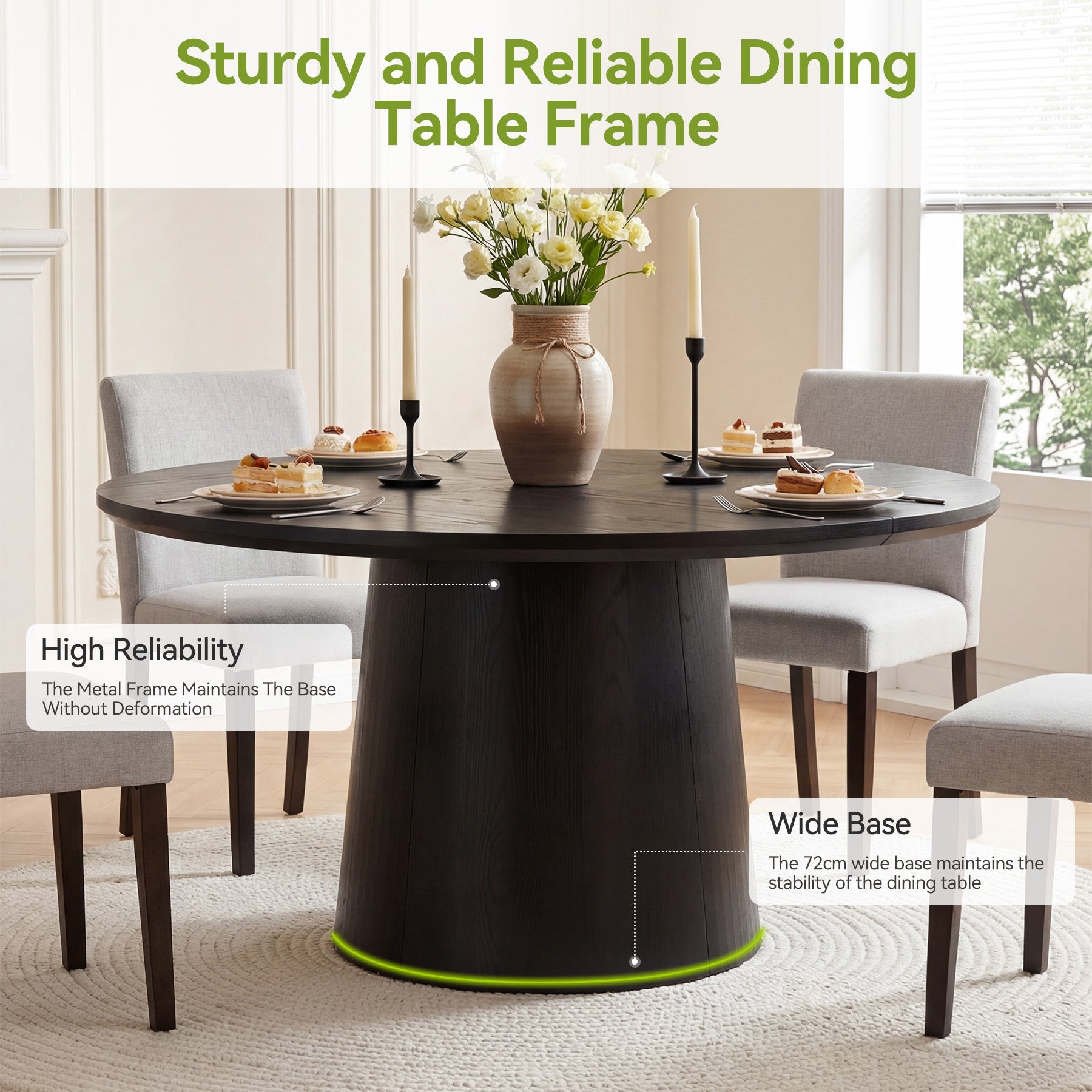 Tribesigns Mesa de comedor redonda de 120 cm, Mesa de cocina moderna con acabado en madera para 4 a 6 personas con estructura robusta