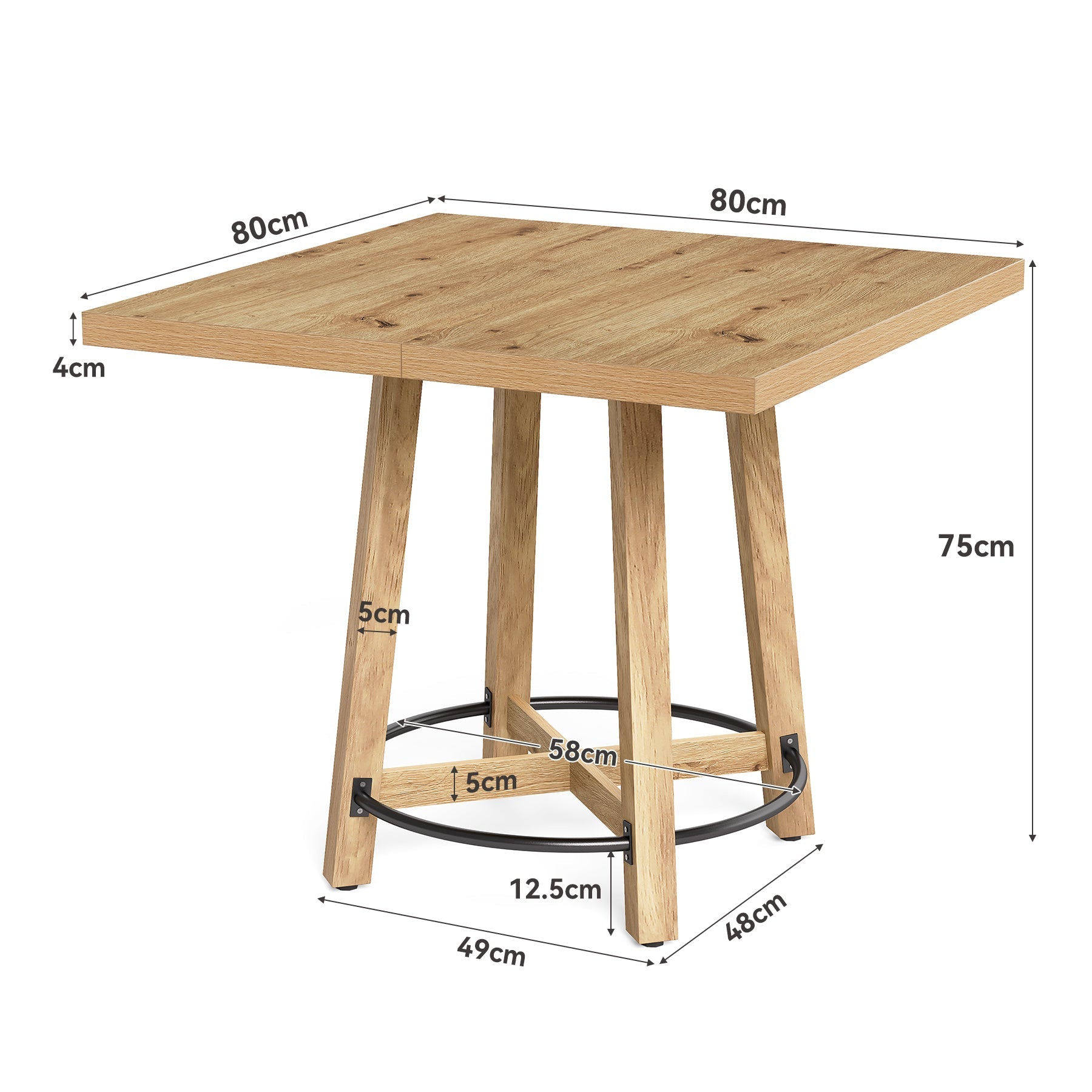 Tribesigns Mesa de comedor de 80 cm, Moderna mesa de cocina cuadrada para 2-4 personas