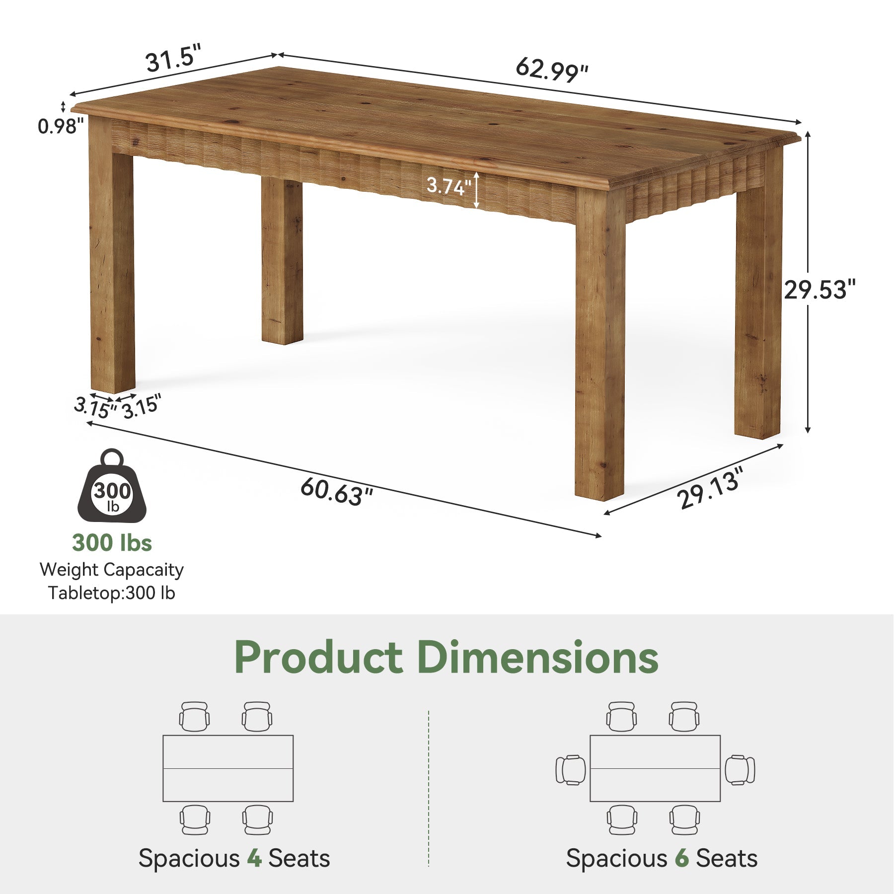 Tribesigns Mesa de comedor de madera maciza de 160 cm, Mesa de cocina para 4-6 personas de estilo rústico