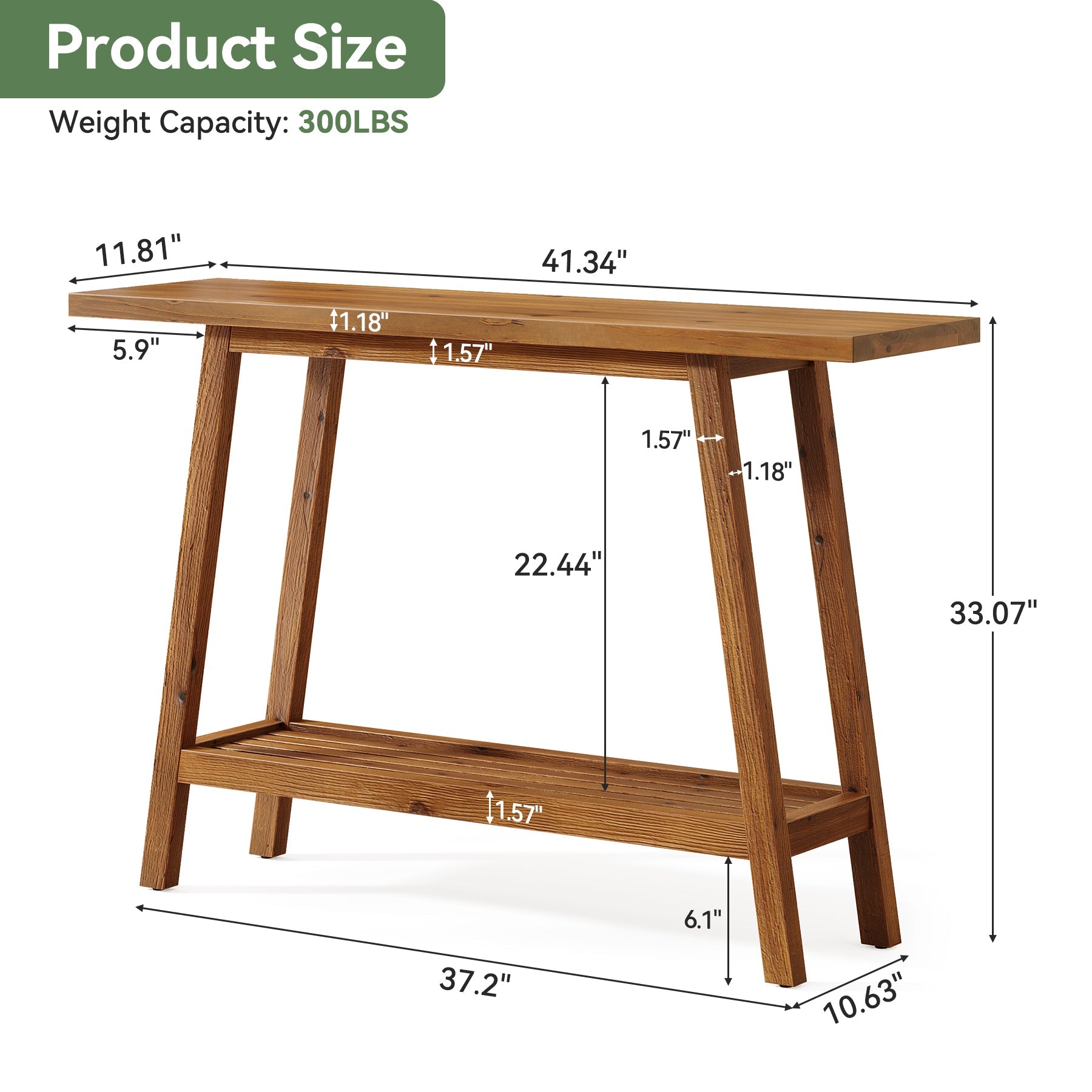 Tribesigns Consola de madera maciza 105 cm de ancho con estante, Mesa de centro con almacenamiento en estilo rústico