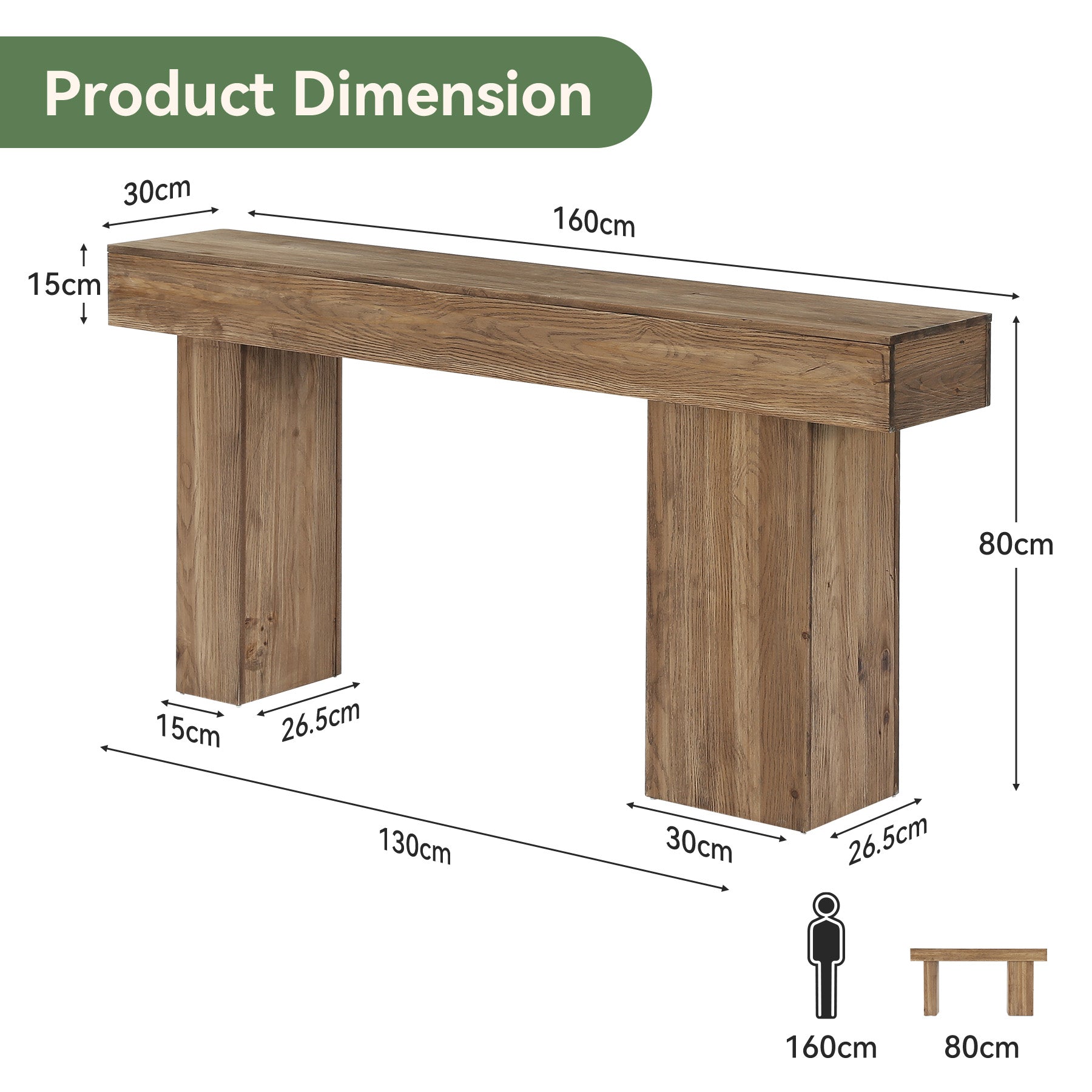 Tribesigns Consola de madera maciza de 160 cm con patas de artista, Mesa de sofá de estilo rústico detrás del sofá