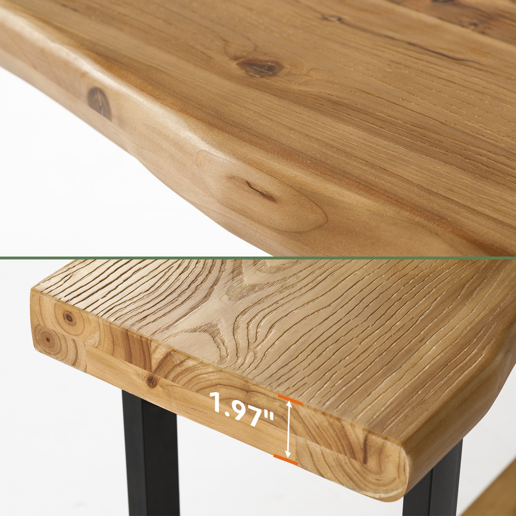Tribesigns Consola de madera maciza de 160 cm con borde natural, Mesa de centro de 2 niveles