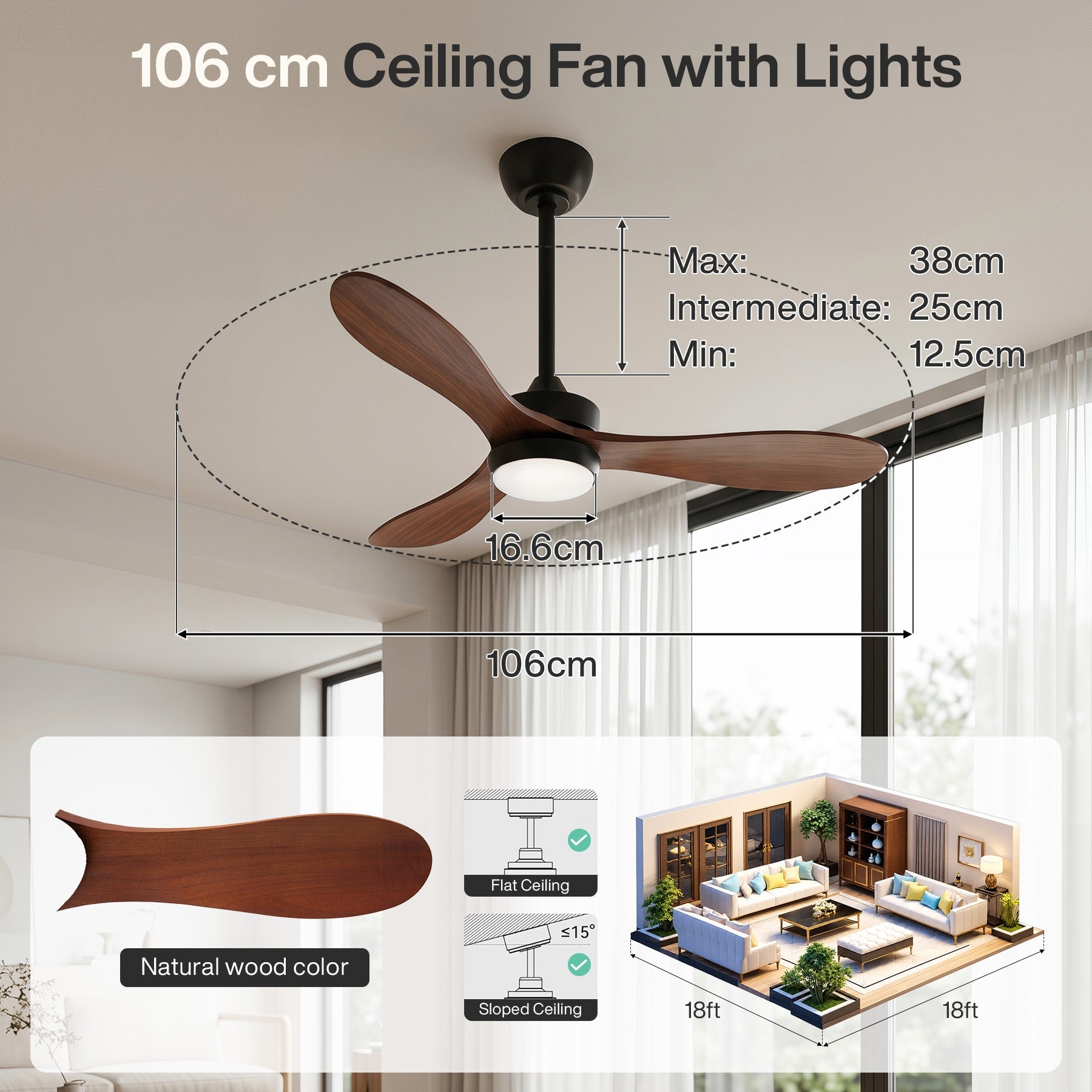 Tribesigns Ventilador de techo con luz, Ventilador de techo LED con mando a distancia, Motor de CC reversible y 6 velocidades