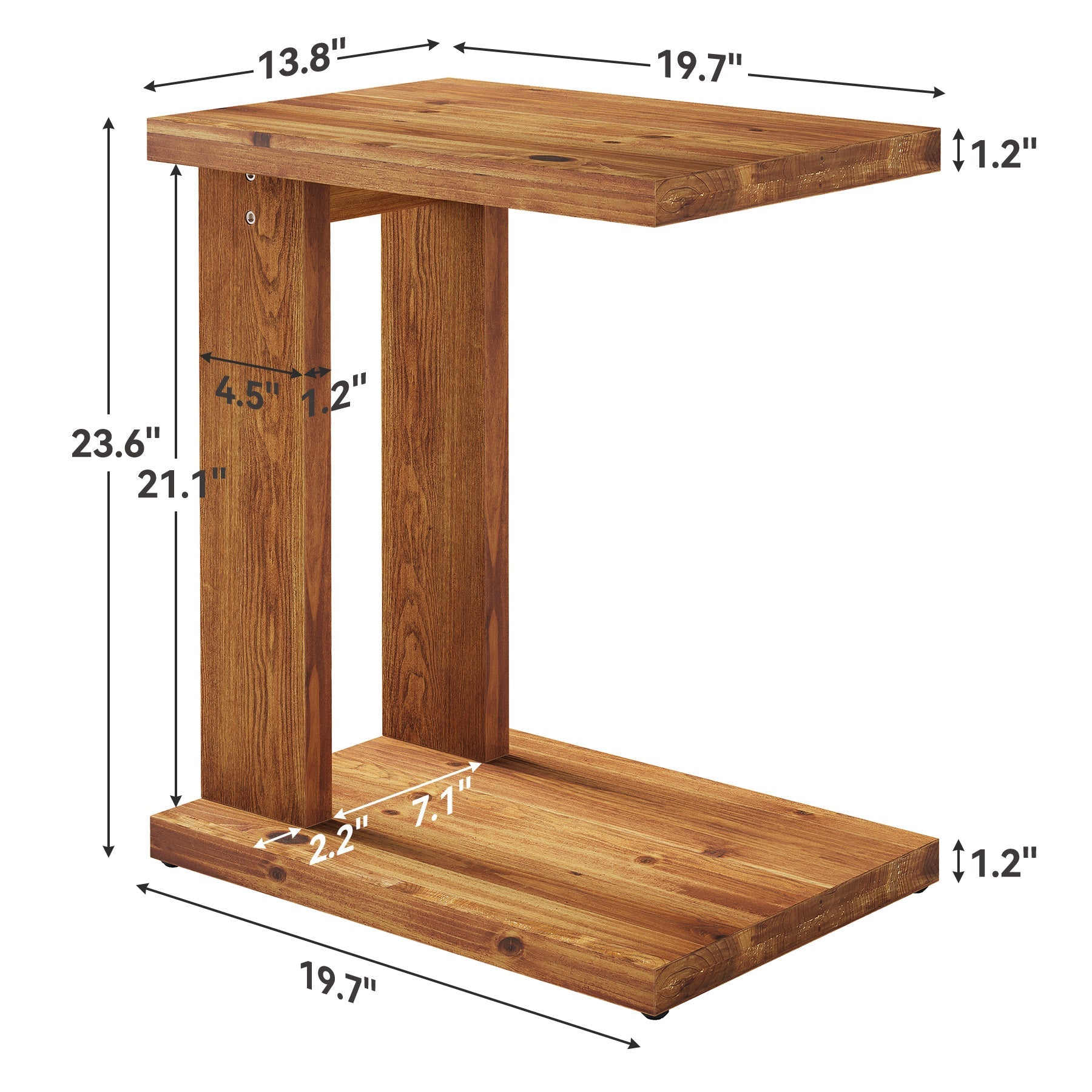 Tribesigns Mesa auxiliar de madera maciza en forma de C con 2 niveles, 50 x 35 x 60 cm, Mesa de banco de madera para sala de estar, dormitorio y espacios pequeños