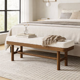 Tribesigns Banco tapizado de 140 cm, Fabricado en madera maciza Banco para dormitorio con funda de felpa 3