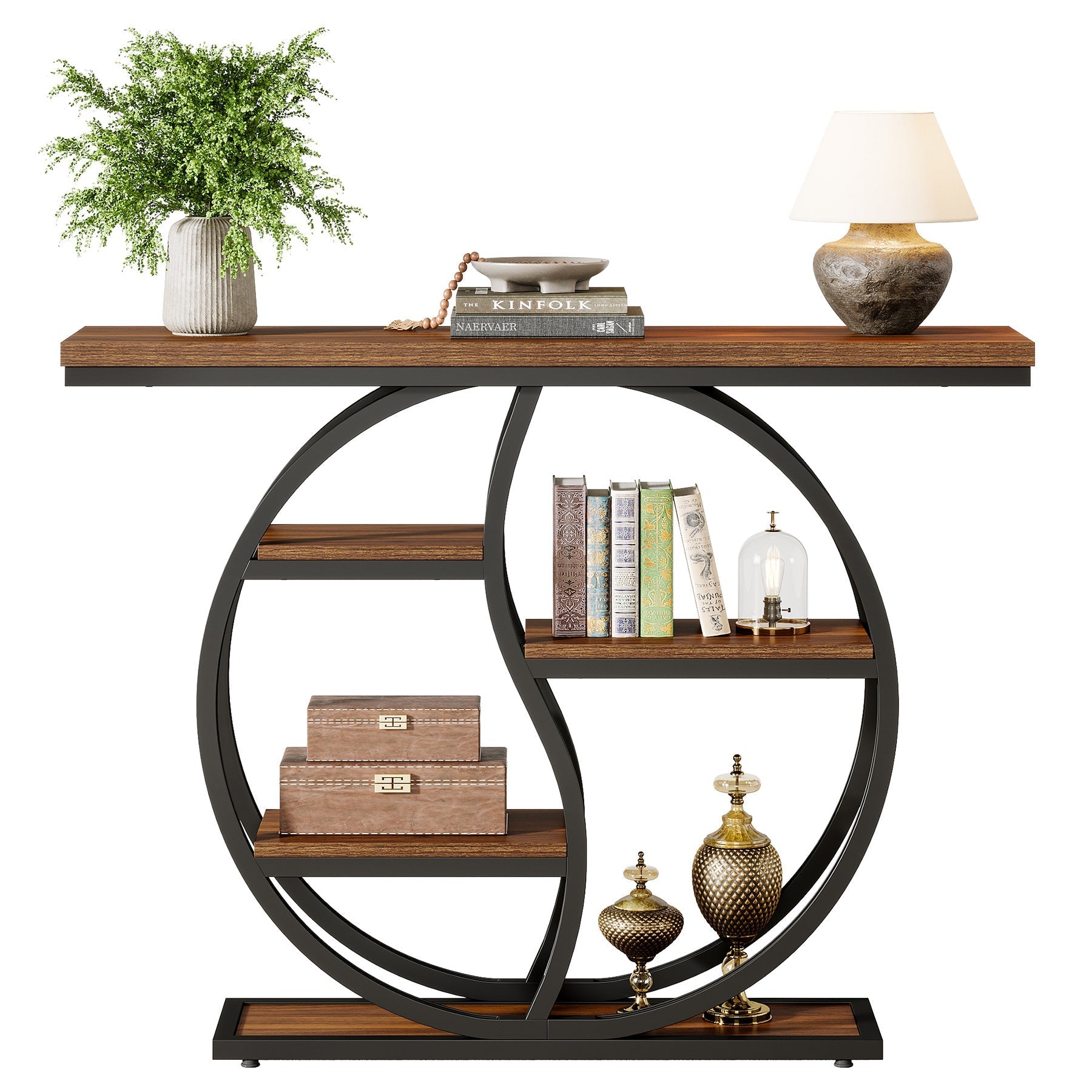 Tribesigns Consola estrecha de 5 niveles de 120 cm con acabado marrón rústico para entrada.