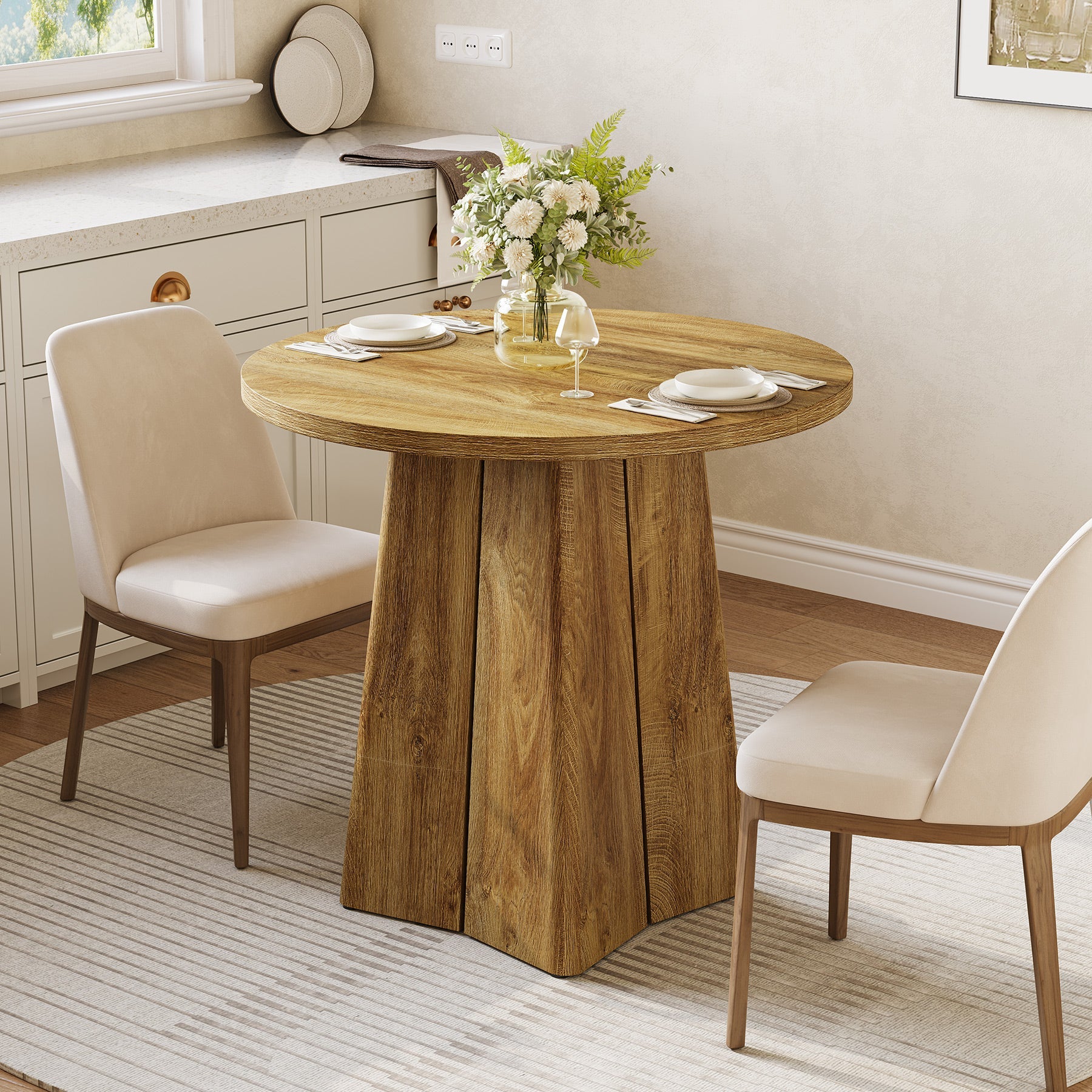 Tribesigns Mesa de comedor redonda de 80 cm, Mesa de cocina compacta para 2-4 personas de estilo rústico