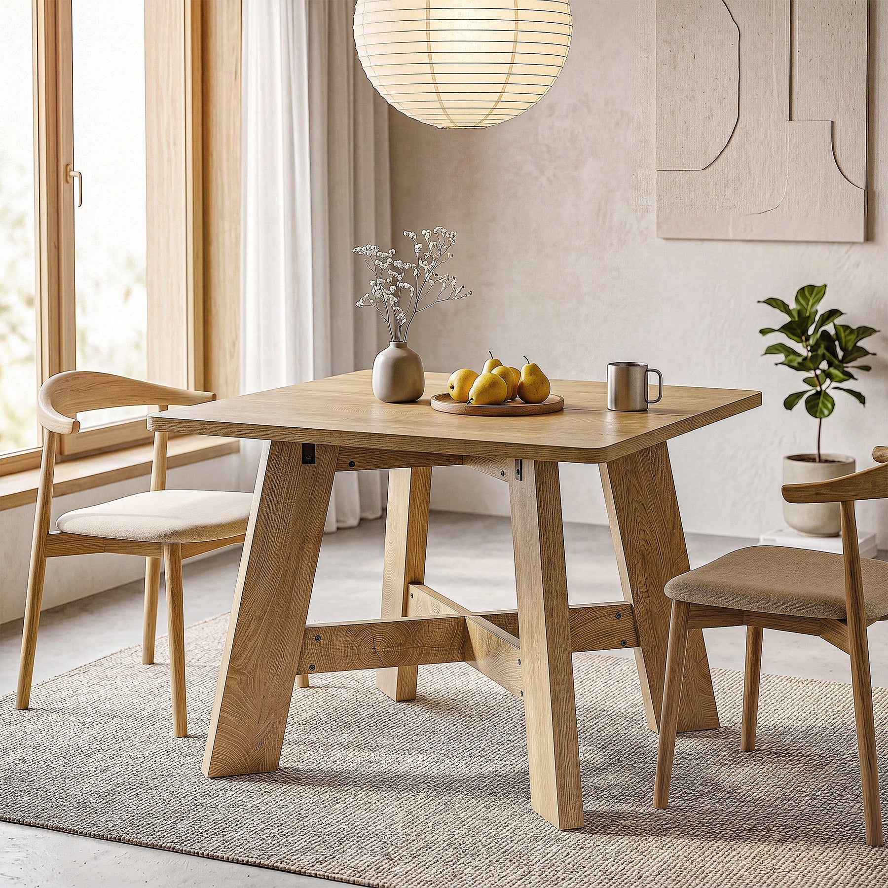 Mesa de comedor cuadrada de 100 x 100 cm para 4-6 personas, Mesa de cocina compacta con base central