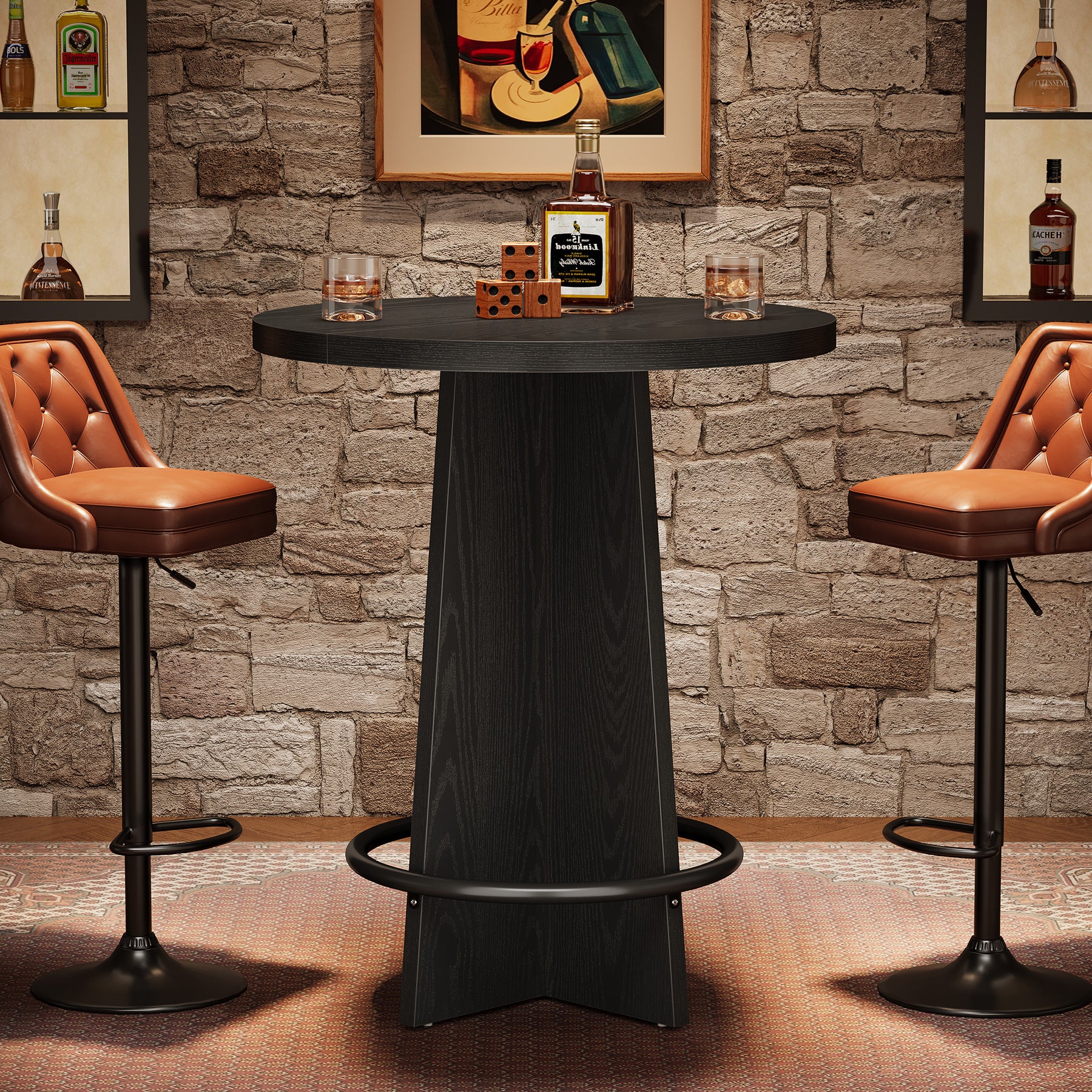 Tribesigns Mesa de bar de 80 cm, Mesa de pub de madera con reposapiés de anillo de metal