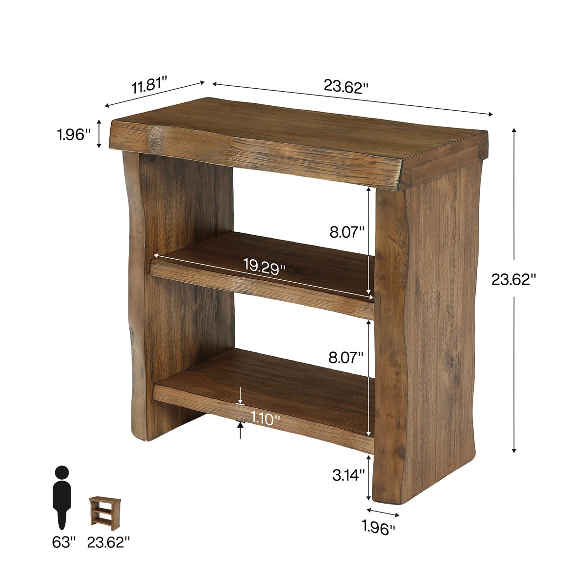 Tribesigns Mesa auxiliar de madera maciza con 3 niveles, Mesa de sofá compacta con borde ondulado