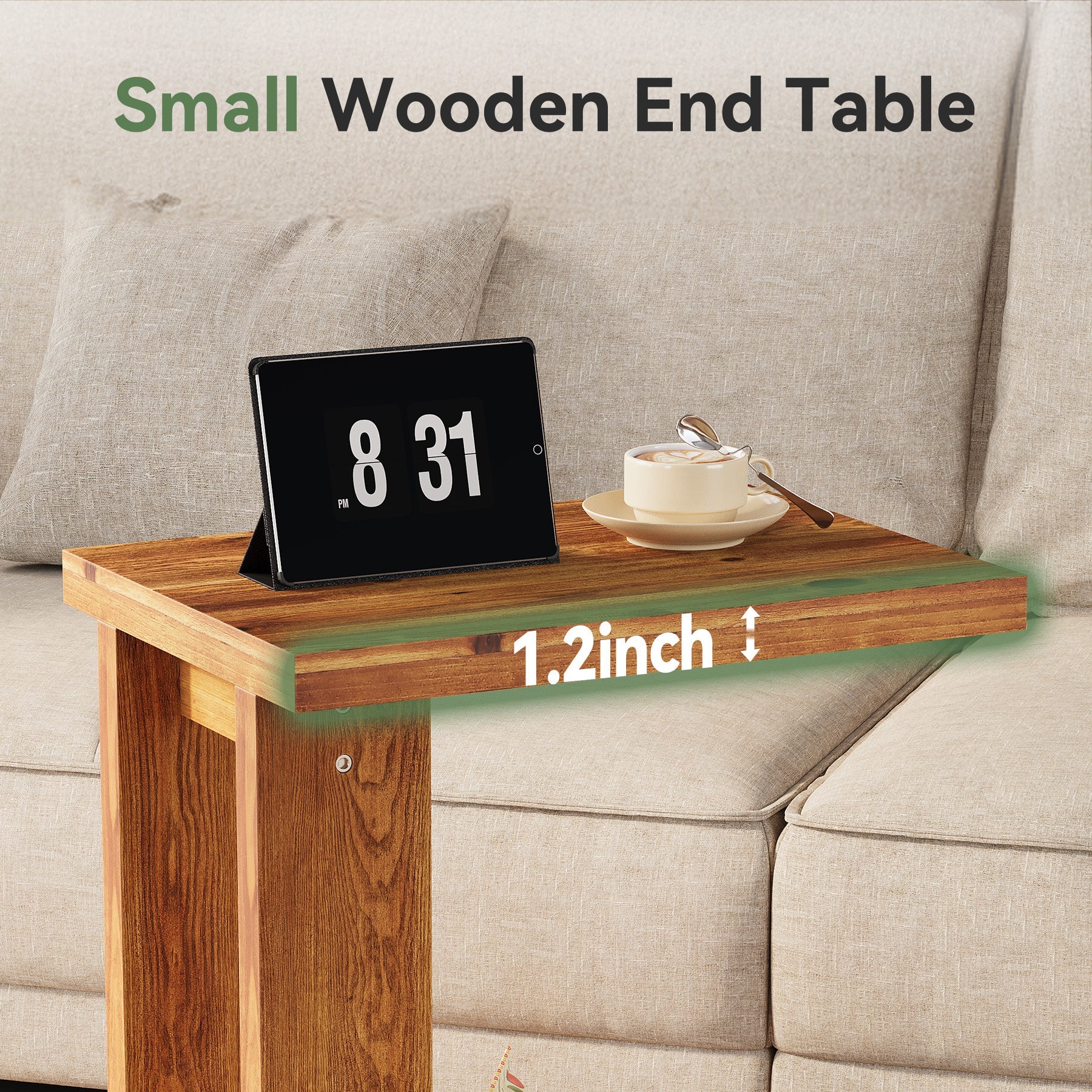 Tribesigns Mesita auxiliar de 50x35x60 cm en forma de C, Mesita de noche de dos niveles de madera maciza con construcción estable para el dormitorio