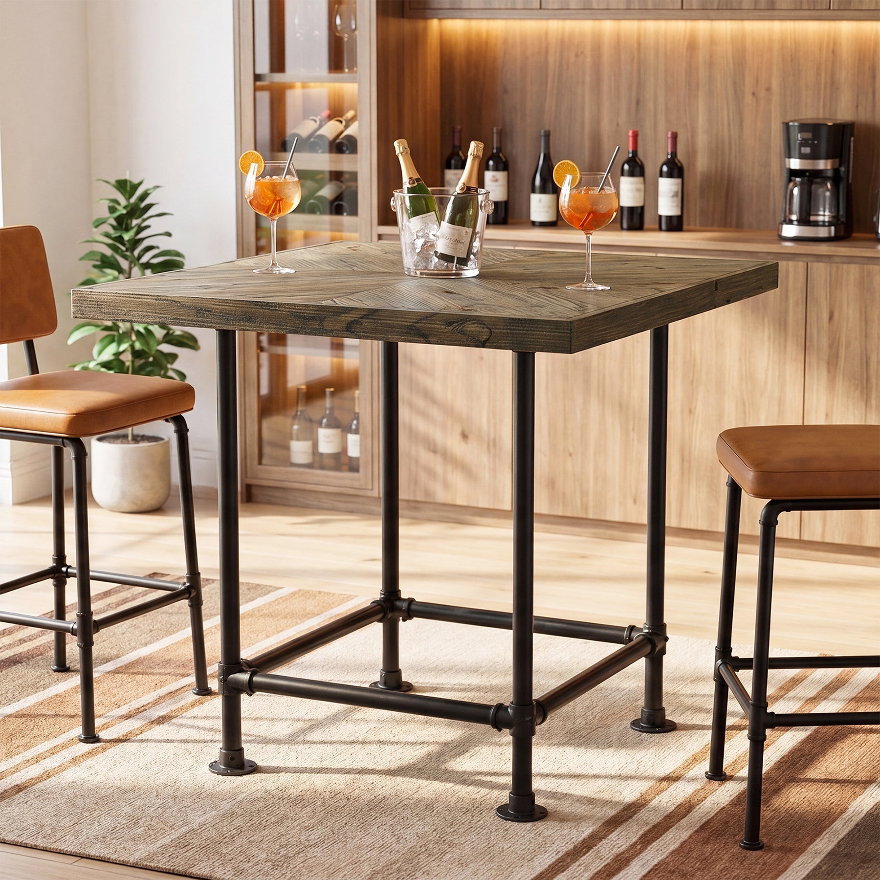 Tribesigns Mesa de bar de 90 cm de altura, Mesa de pub industrial con tablero de madera maciza