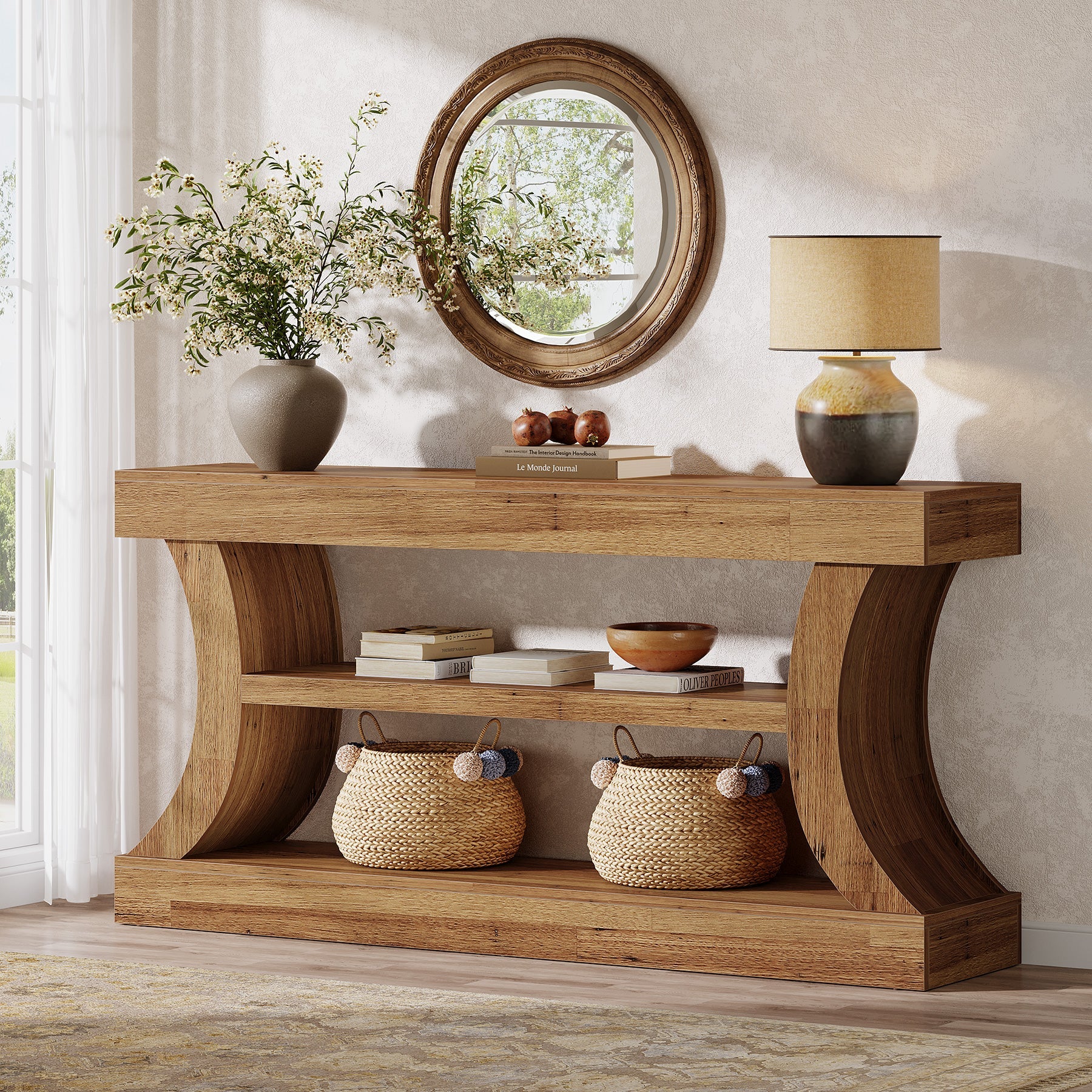 160 cm Tribesigns consoletafel met gebogen ontwerp, lage tv-kast met opbergruimte voor woonkamer