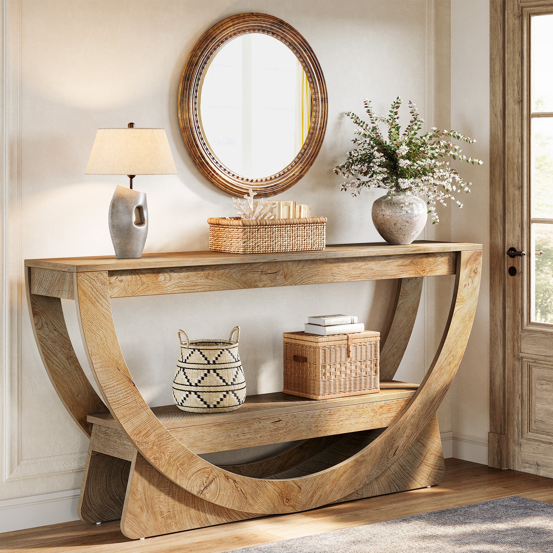 Tribesigns Mesa Consola de 160 cm, Industrial Mesa de Entrada con estantes de 2 Niveles