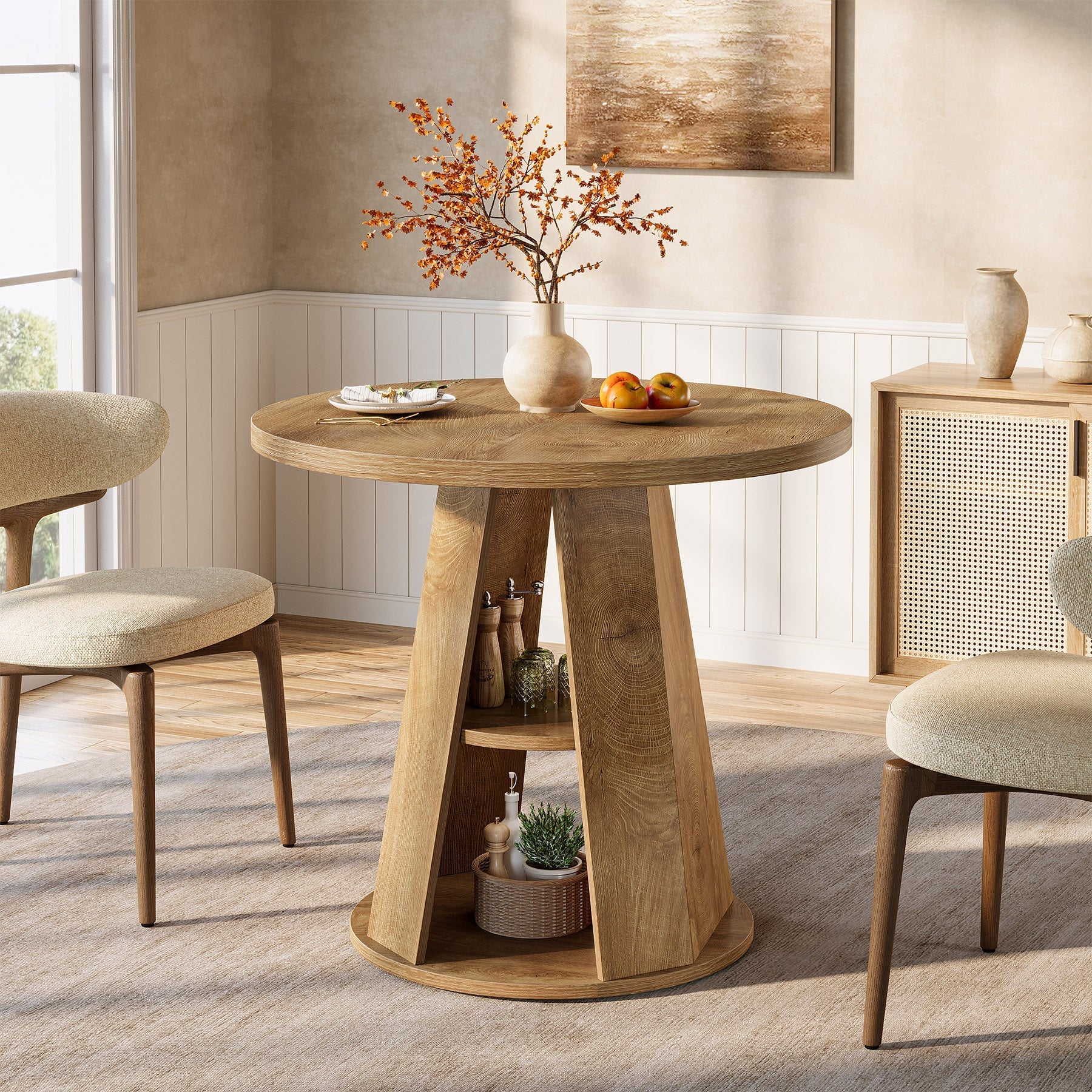 Tribesigns Mesa de comedor redonda de 80 cm para 2-4 personas, Mesa de cocina pequeña