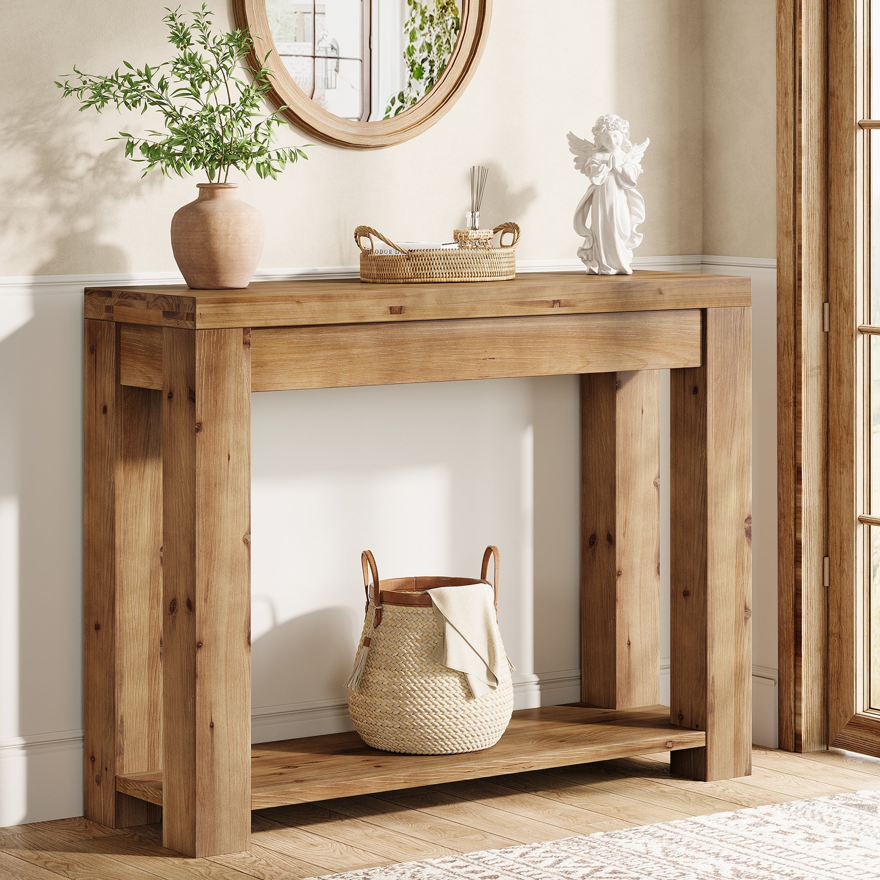 Tribesigns Consola de estilo rústico de madera maciza de 110 cm, Mesa auxiliar estrecha para salón y recibidor