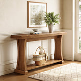 Tribesigns Mesa consola de 160 cm de largo con 2 estantes, Mesa estrecha para recibidor y sofá en imitación madera 3