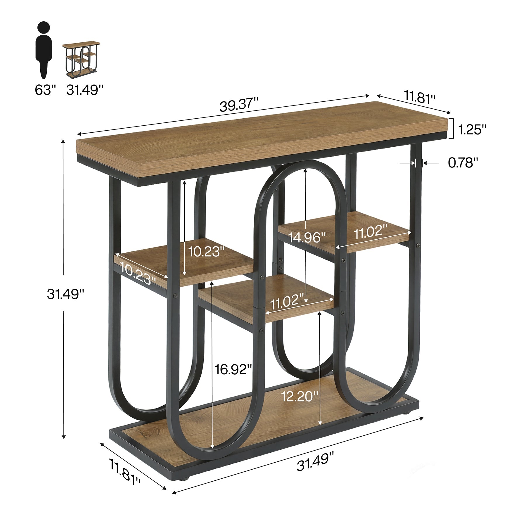 Tribesigns Mesa consola de 100 cm, Mesa de recibidor industrial de 4 niveles con estantes