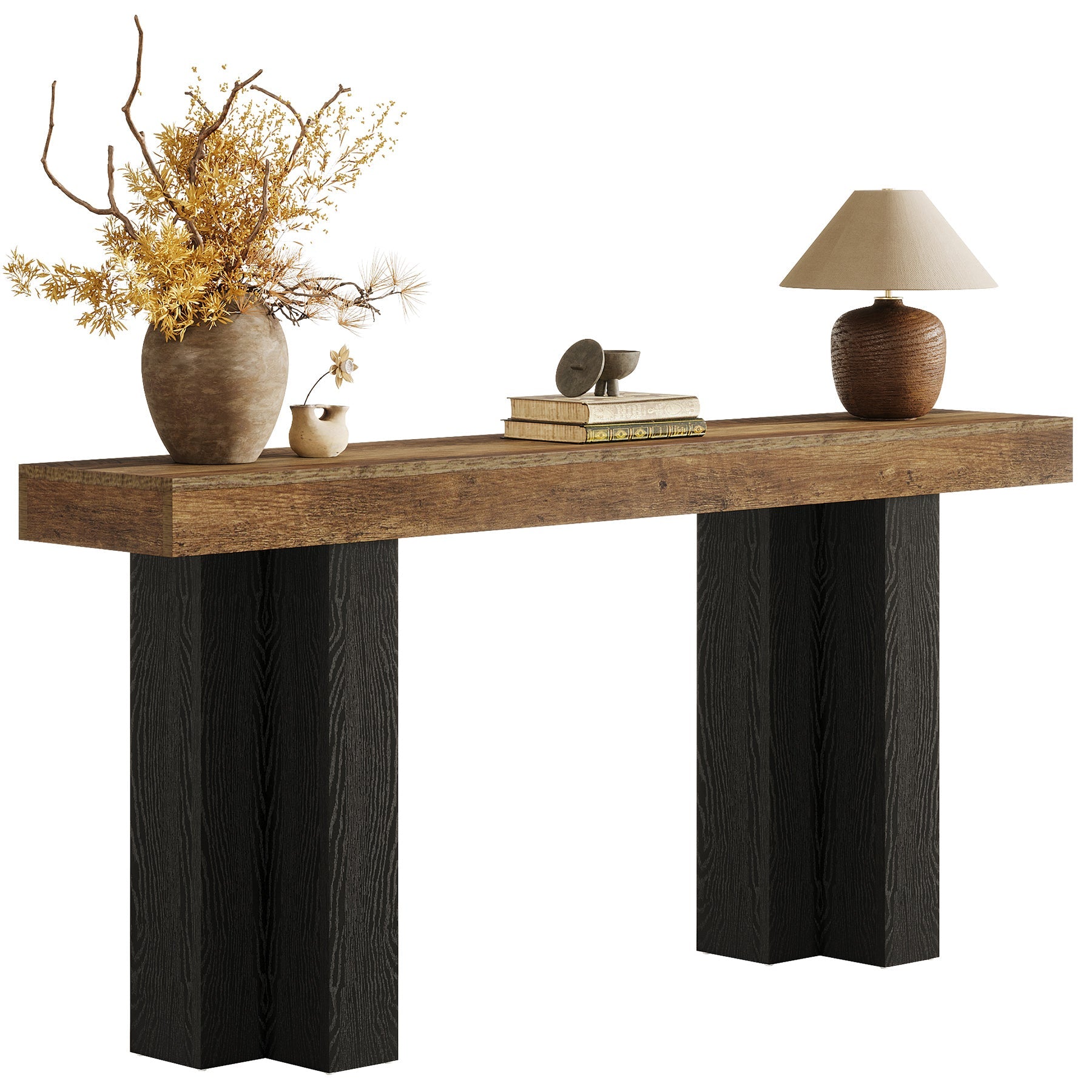 Tribesigns Consola de estilo rústico de 160 cm, Mesa de recibidor marrón con patas robustas para salón y entrada