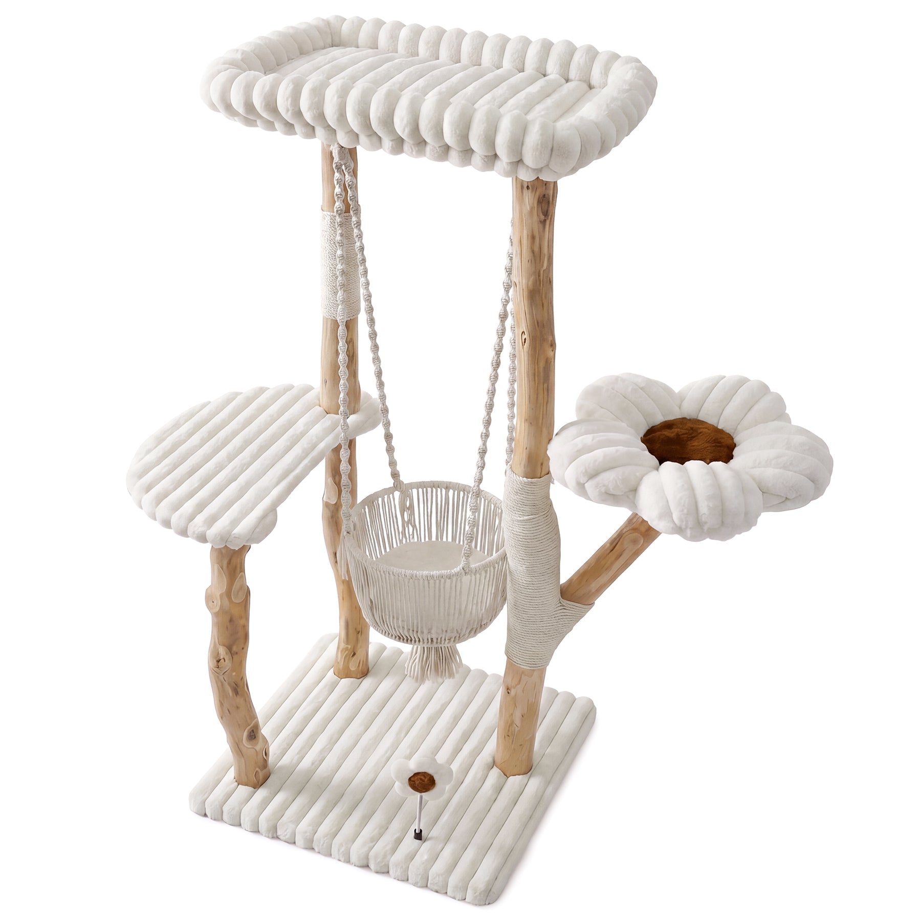 Tribesigns Árbol rascador para gatos de madera maciza, Poste rascador de 130 cm con hamaca, zonas de descanso y cojines lavables