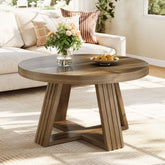 Tribesigns Mesa de centro redondade 80 cm, Estilo rústico mesa de salón con vetas de madera y estructura en cruz 3