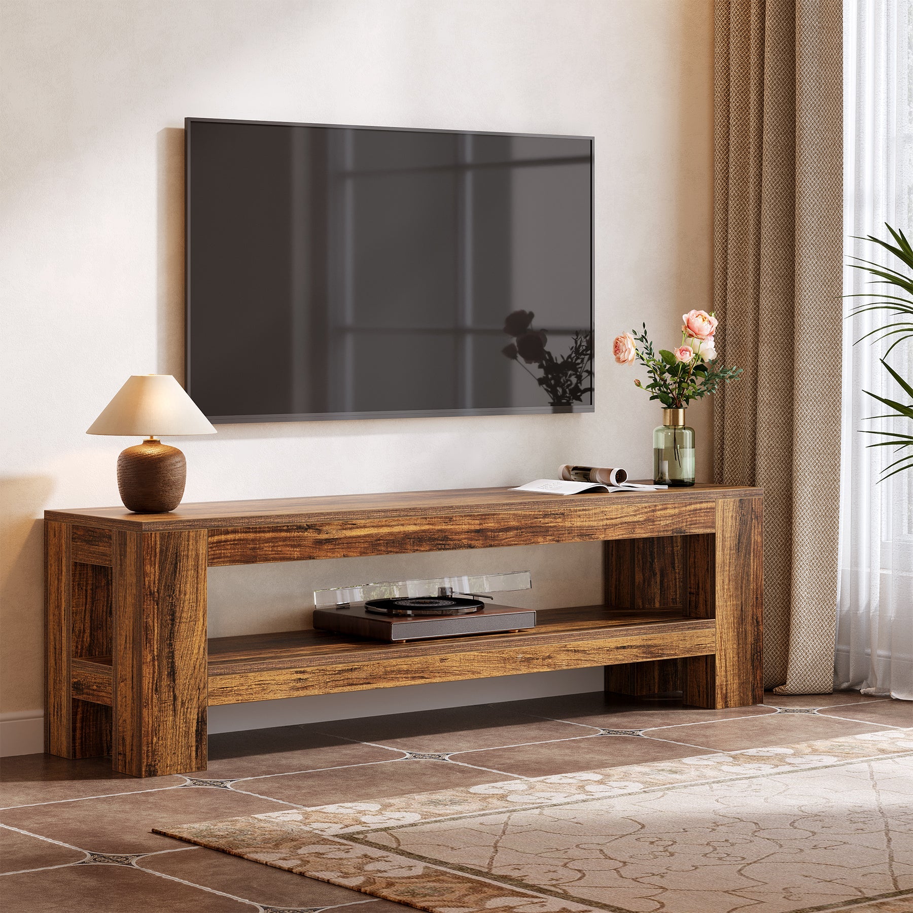 Tribesigns Mueble bajo para TV de 150 cm para televisores de 55 a 75 pulgadas, Consola de TV rústica con estante