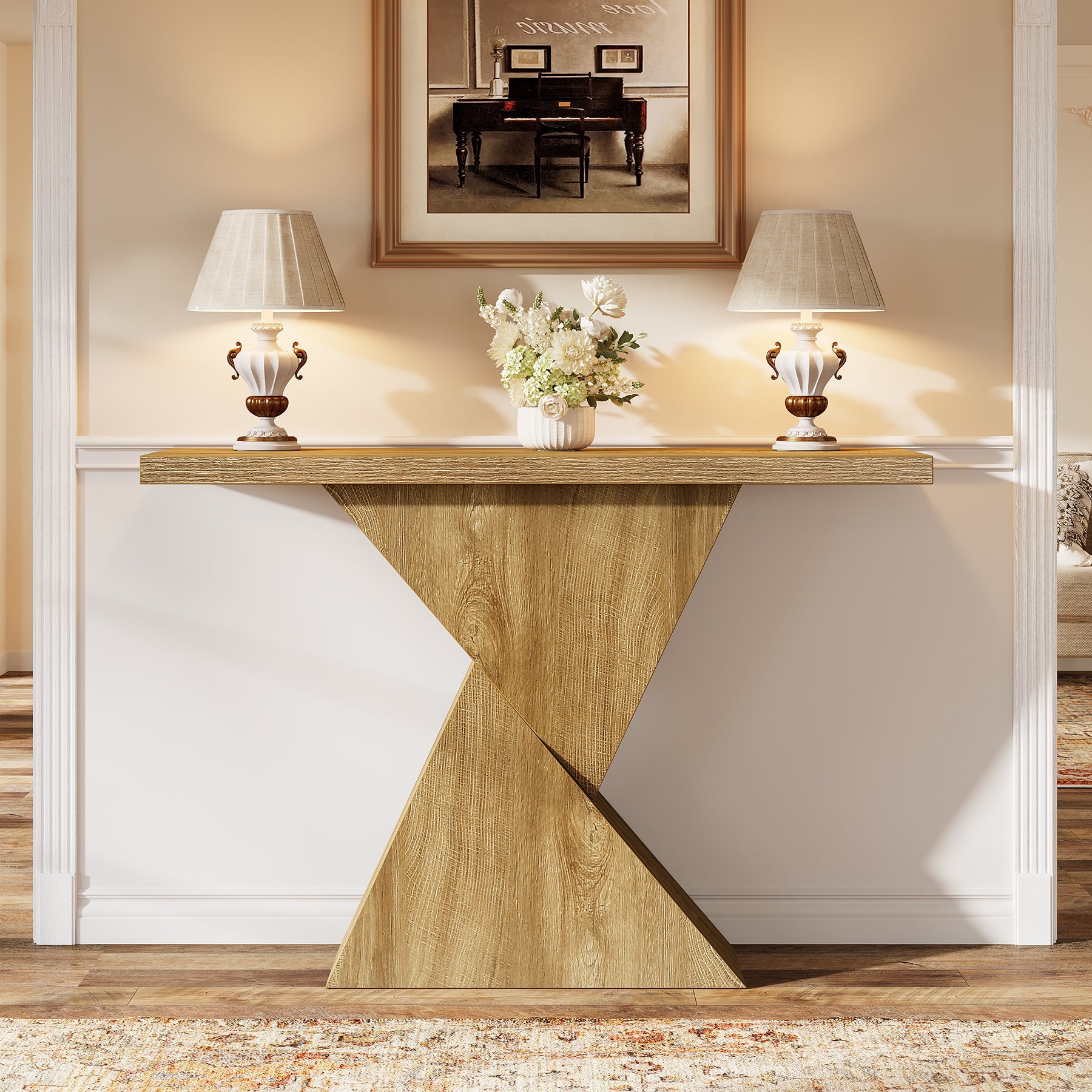 Tribesigns Mesa consola geométrica de 105 cm, Mesa de banco estrecha de estilo rústico