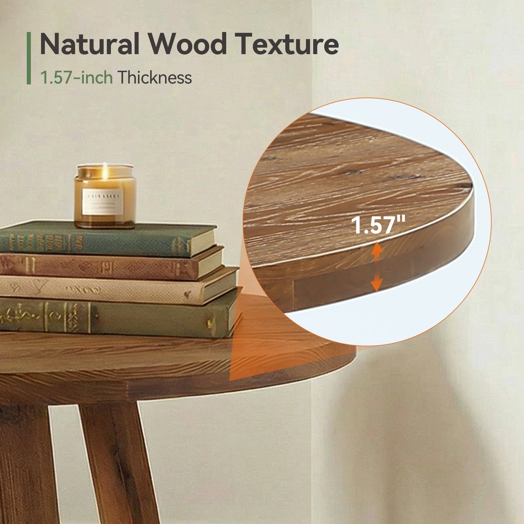 Tribesigns Mesa de comedor redonda de 120 cm, Mesa de cocina rústica de madera maciza con base de caballete para 4 personas