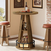 Tribesigns Mesa redonda de bar de 100 cm con almacenamiento, Mesa de bistró de estilo industrial para sala de estar, bar y espacios pequeños 3
