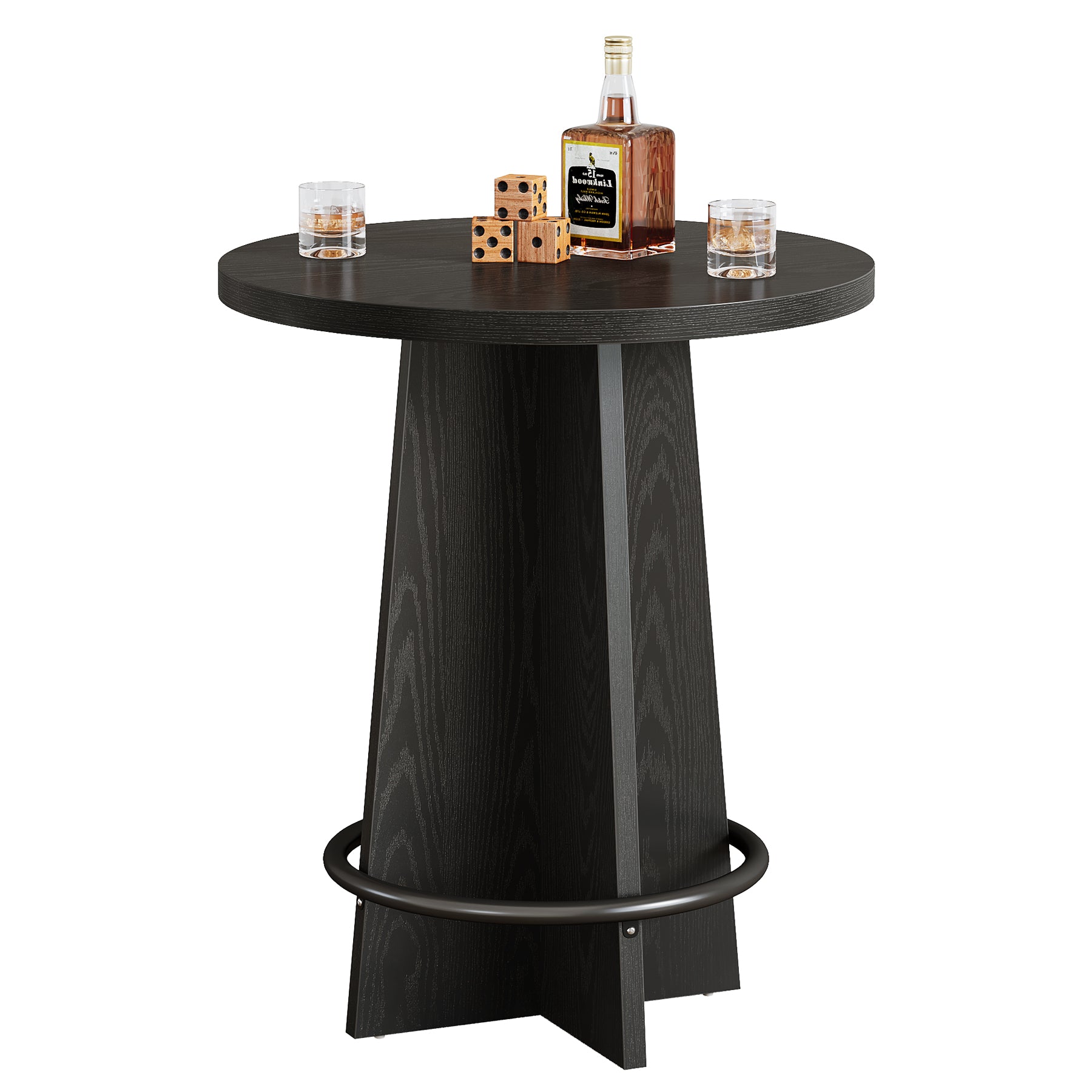 Tribesigns Mesa de bar de 80 cm, Mesa de pub de madera con reposapiés de anillo de metal