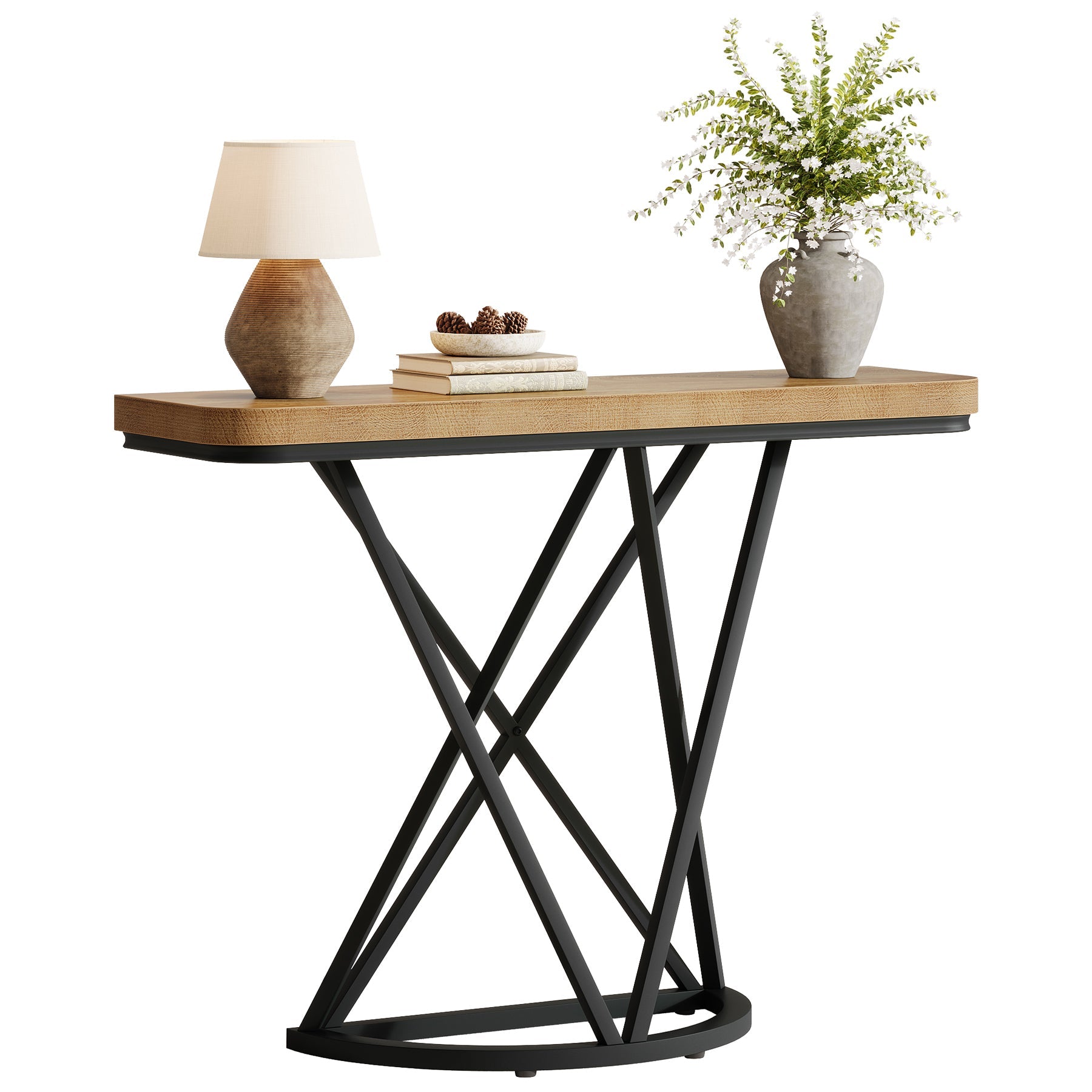 Tribesigns Consola industrial de 105 cm, Mesa de entrada estrecha con base metálica geométrica
