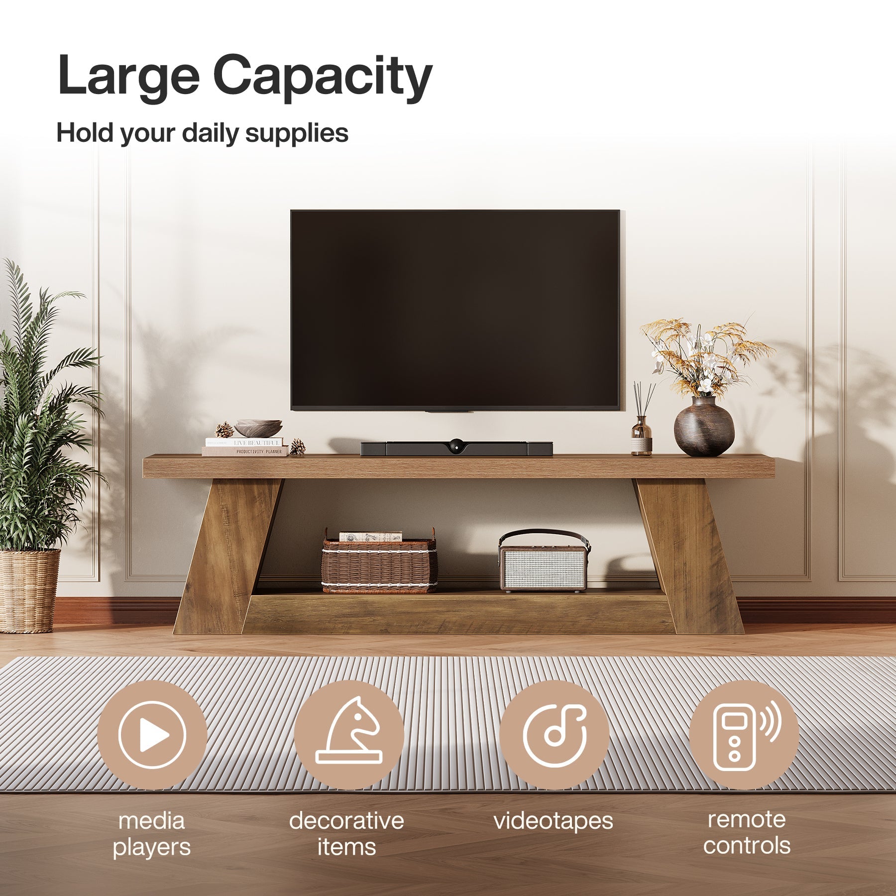 Tribesigns Mueble bajo para TV de 160 cm para televisores de 75 pulgadas, Consola multimedia rústica con estantes abiertos