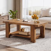 Tribesigns Massivholz Couchtisch 120 cm, Rechteckiger Wohnzimmertisch mit Ablage 3