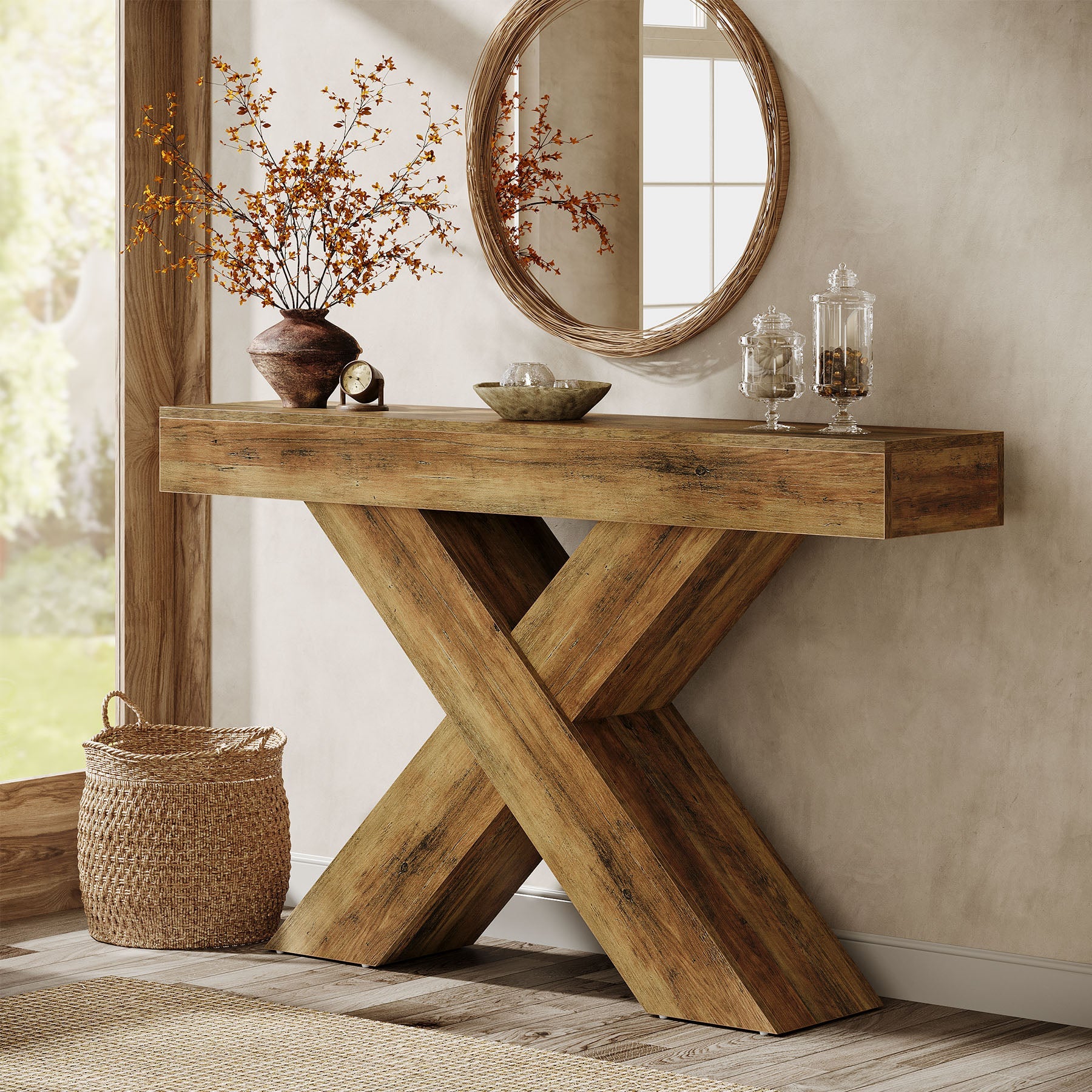 Tribesigns Mesa consola de 140 cm, Mesa auxiliar de madera con diseño único para el recibidor o detrás del sofá