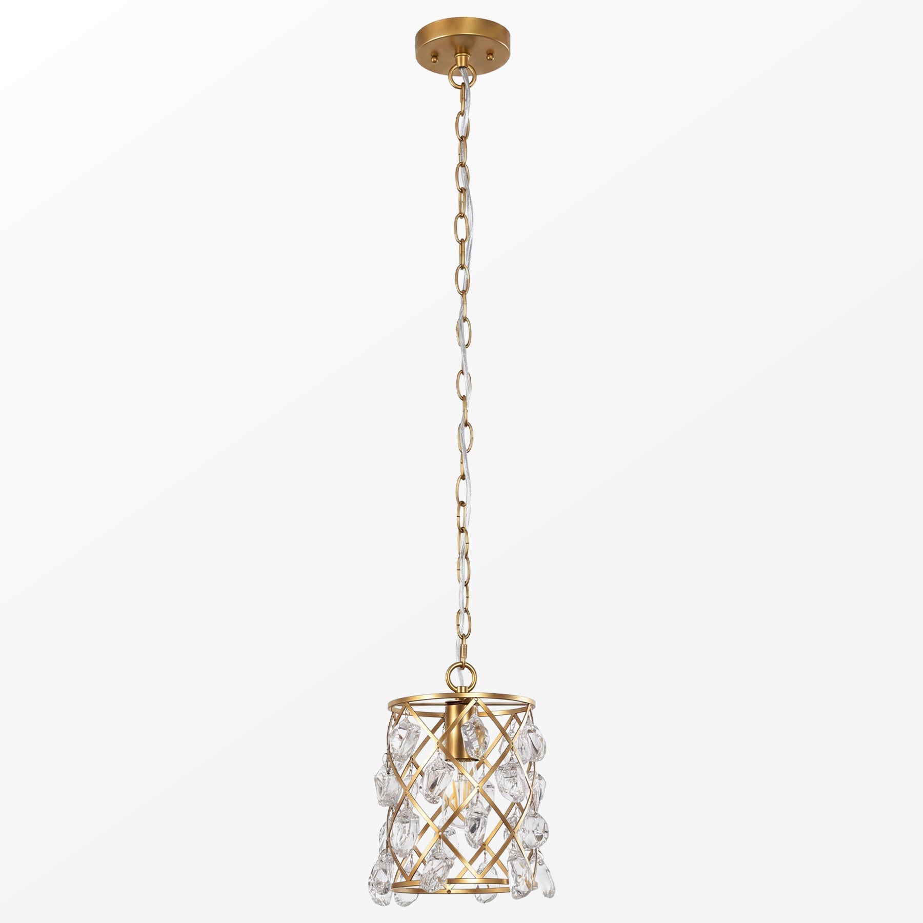 Lámpara colgante Gold de 17,5 x 17,5 x 30 cm, Moderna lámpara colgante con cristales de vidrio con forma de onda de agua y casquillo E27 para isla de cocina, comedor y pasillo [Clase energética E]