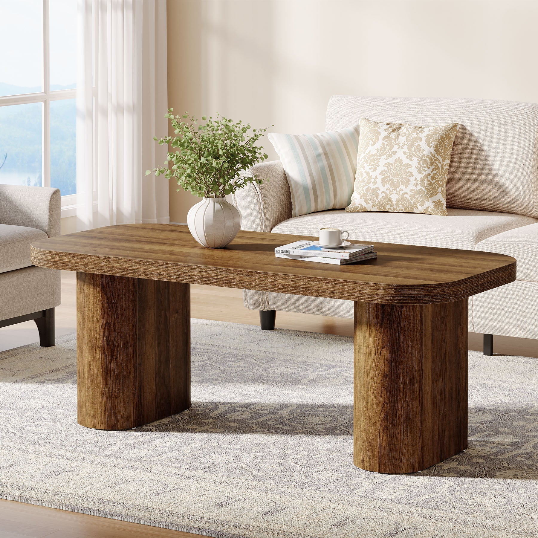 Tribesigns Mesa de centro moderna de 120 cm, Mesa de salón robusta de estilo rústico