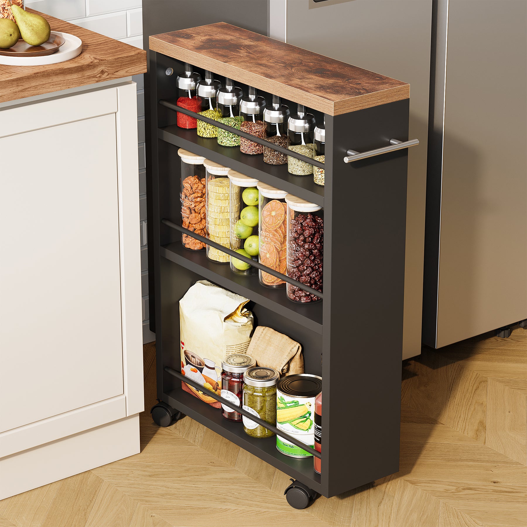 Tribesigns Carrito estrecho con ruedas (16 cm) y 4 niveles, Carrito de cocina extraíble con ruedas para nichos y espacios reducidos