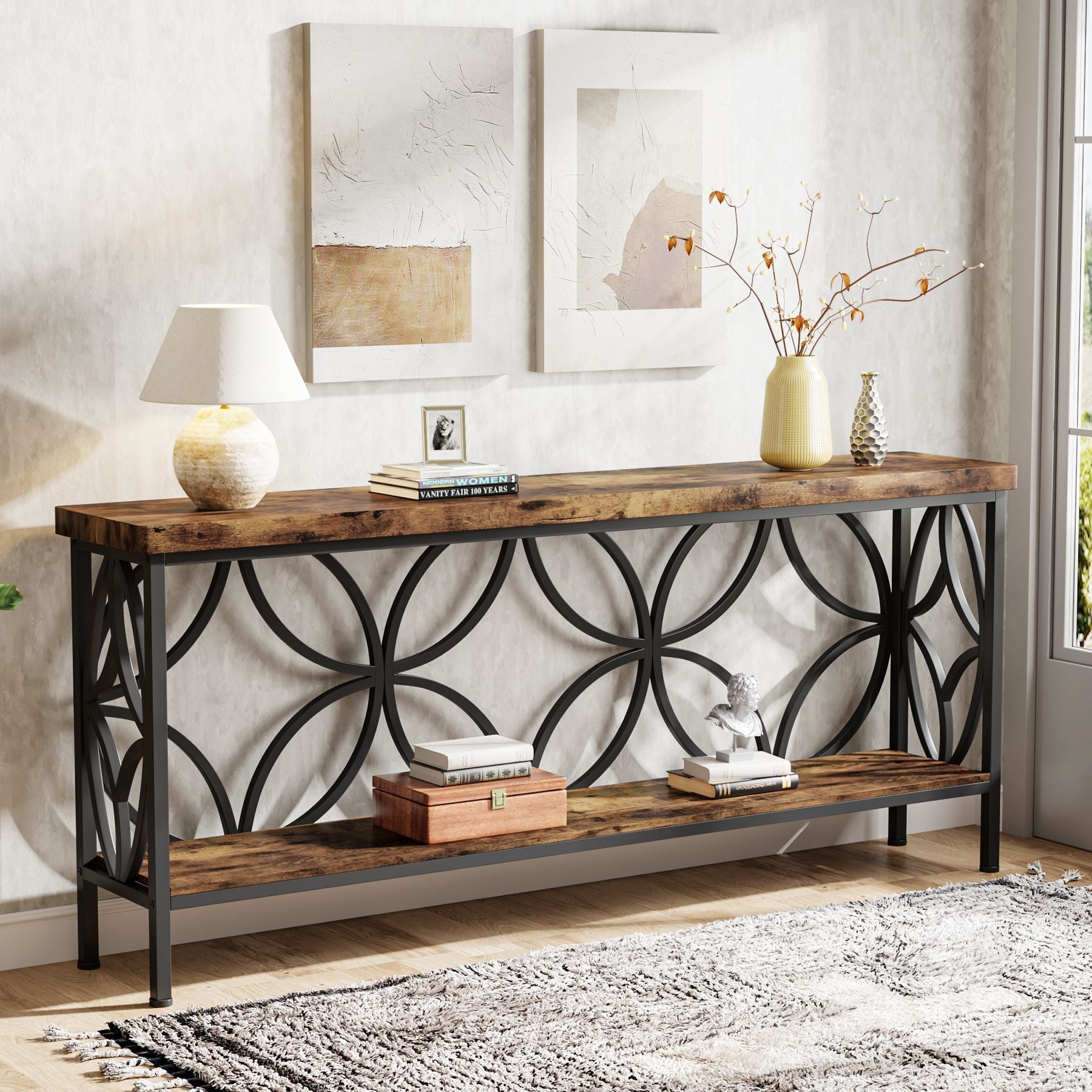 Tribesigns Mesa consola de 2 niveles 160 cm, Mesa de sofá industrial detrás del sofá