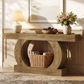 150 x 30 x 85 cm Tribesigns landelijke consoletafel met ronde open voet, smalle 2-laagse haltafel voor hal en woonkamer 3