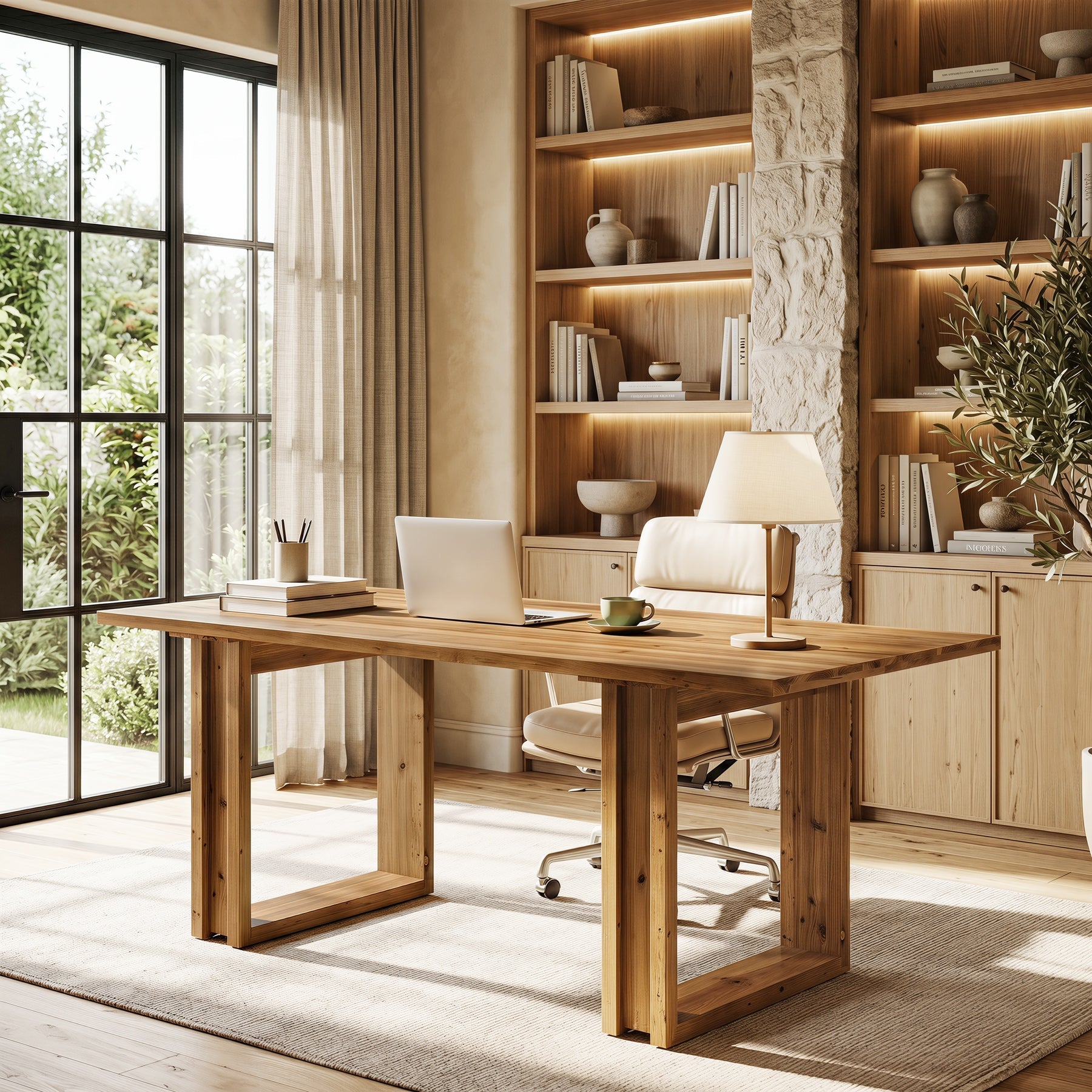 Escritorio de madera maciza de 160 cm, Mesa grande para oficina en casa fabricada en madera de abeto Escritorio ejecutivo de estilo rústico