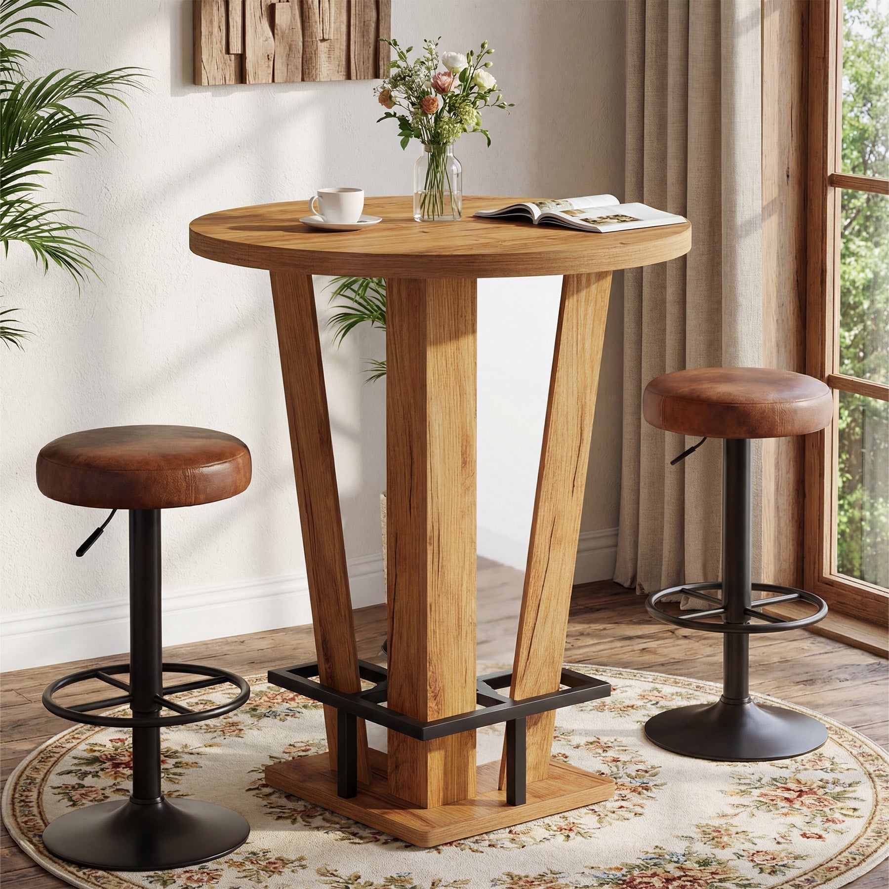 Tribesigns Runder Stehtisch 80 cm Ø im modernen Bar-Design, High Top Bistrotisch mit Metall-Fußstütze