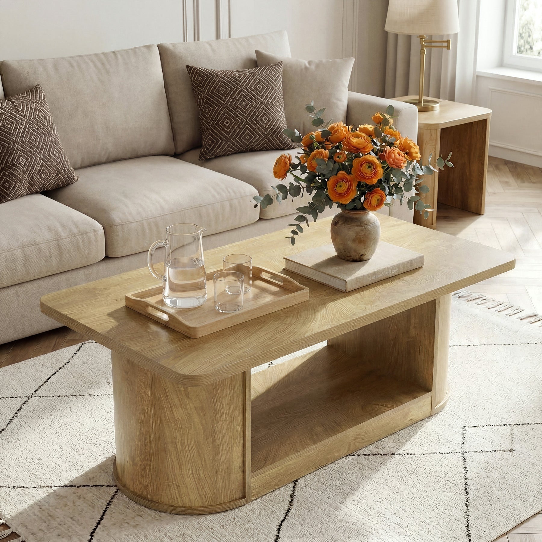 Tribesigns Mesa de centro de 120 cm moderna con estante rectangular de 2 niveles para sala de estar con almacenamiento