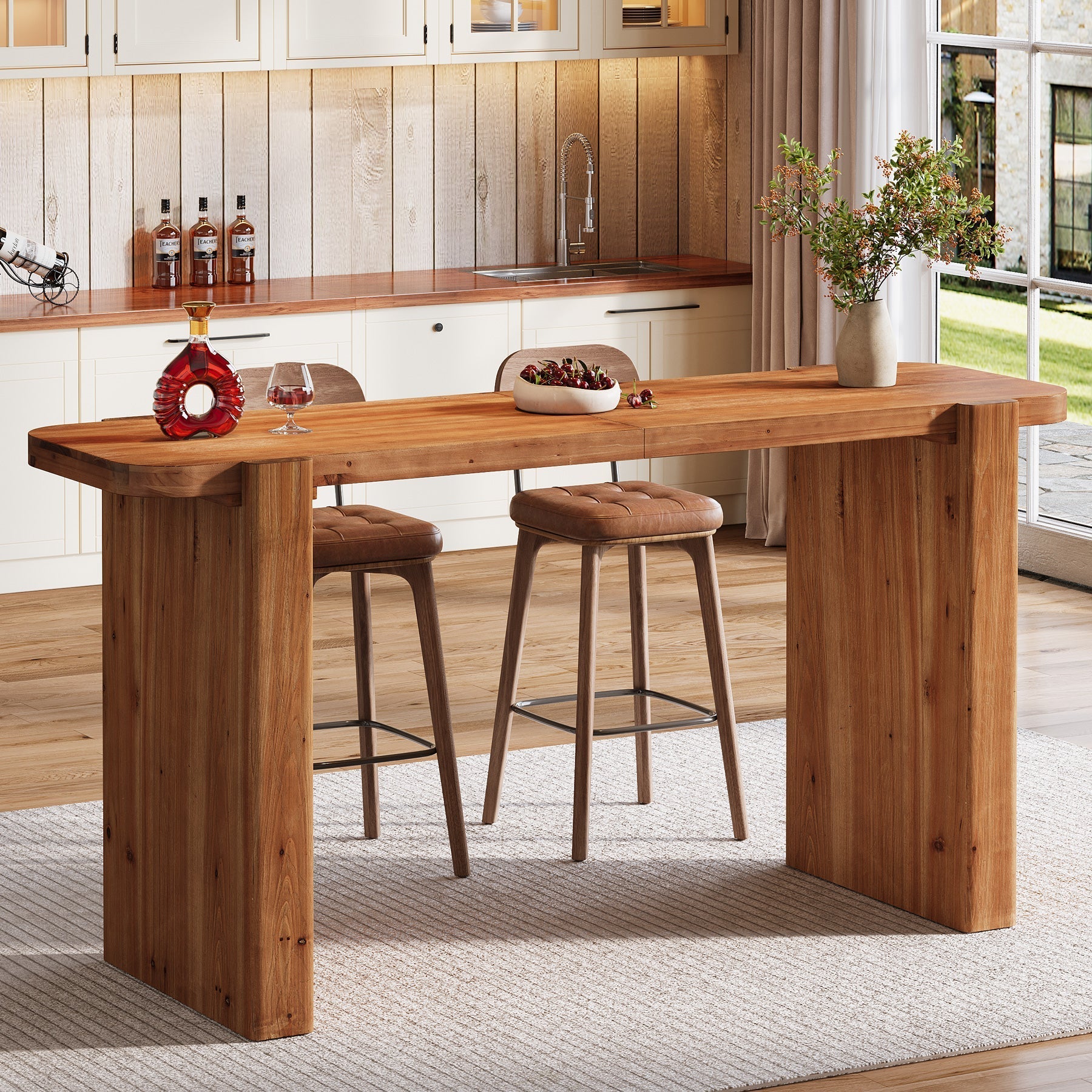 Tribesigns Mesa alta de madera maciza de 160 cm, Mesa alta para 4-6 personas, mesa rectangular de estilo industrial