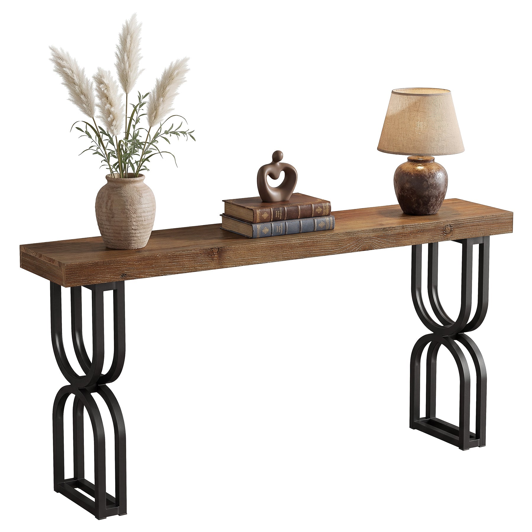 Tribesigns Mesa consola de madera maciza de 150 cm con patas metálicas en forma de U para recibidor