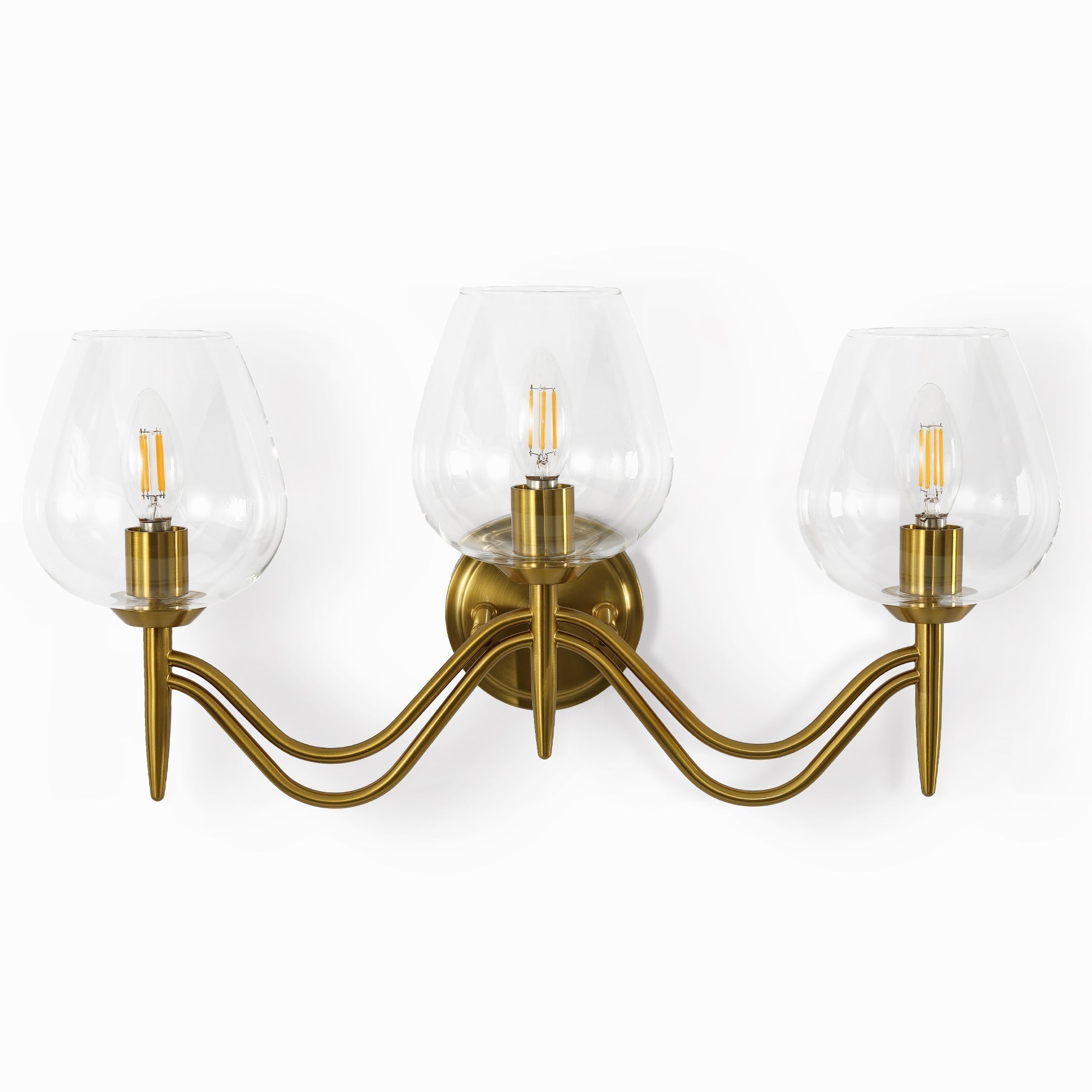 Lámpara de baño de 3 luces 58 cm, de latón con espejo y cristal transparente, casquillo E14