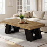 140 cm Tribesigns grote houten salontafel met dik blad en X-vormig onderstel, landelijke rechthoekige middentafel voor woonkamer 3