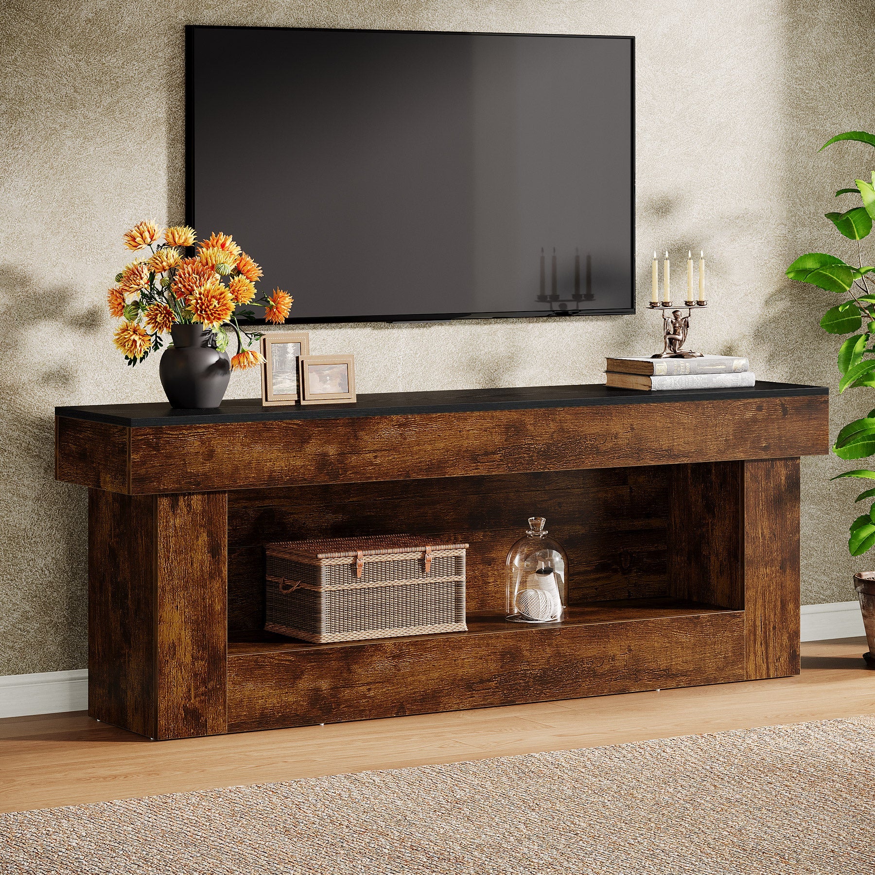 Mueble bajo para TV de 160 cm con espacio de almacenamiento, Mueble moderno para televisores de 60 a 70 pulgadas
